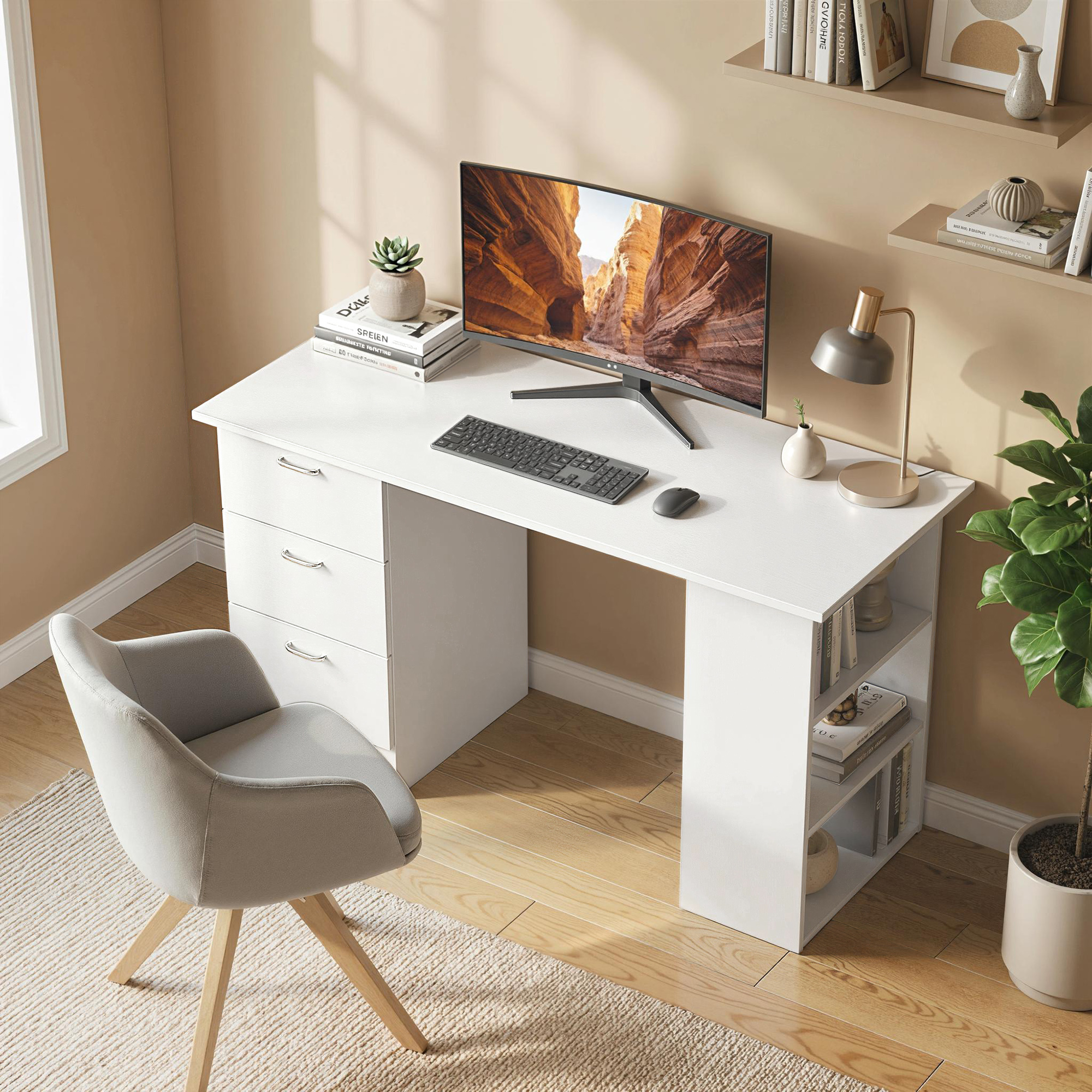 HOMCOM 47" Home Office Desk Computer Writing Desk with 3 Shelves & 3 Drawers, Student Study Table for Home Office, White Aosom Canada