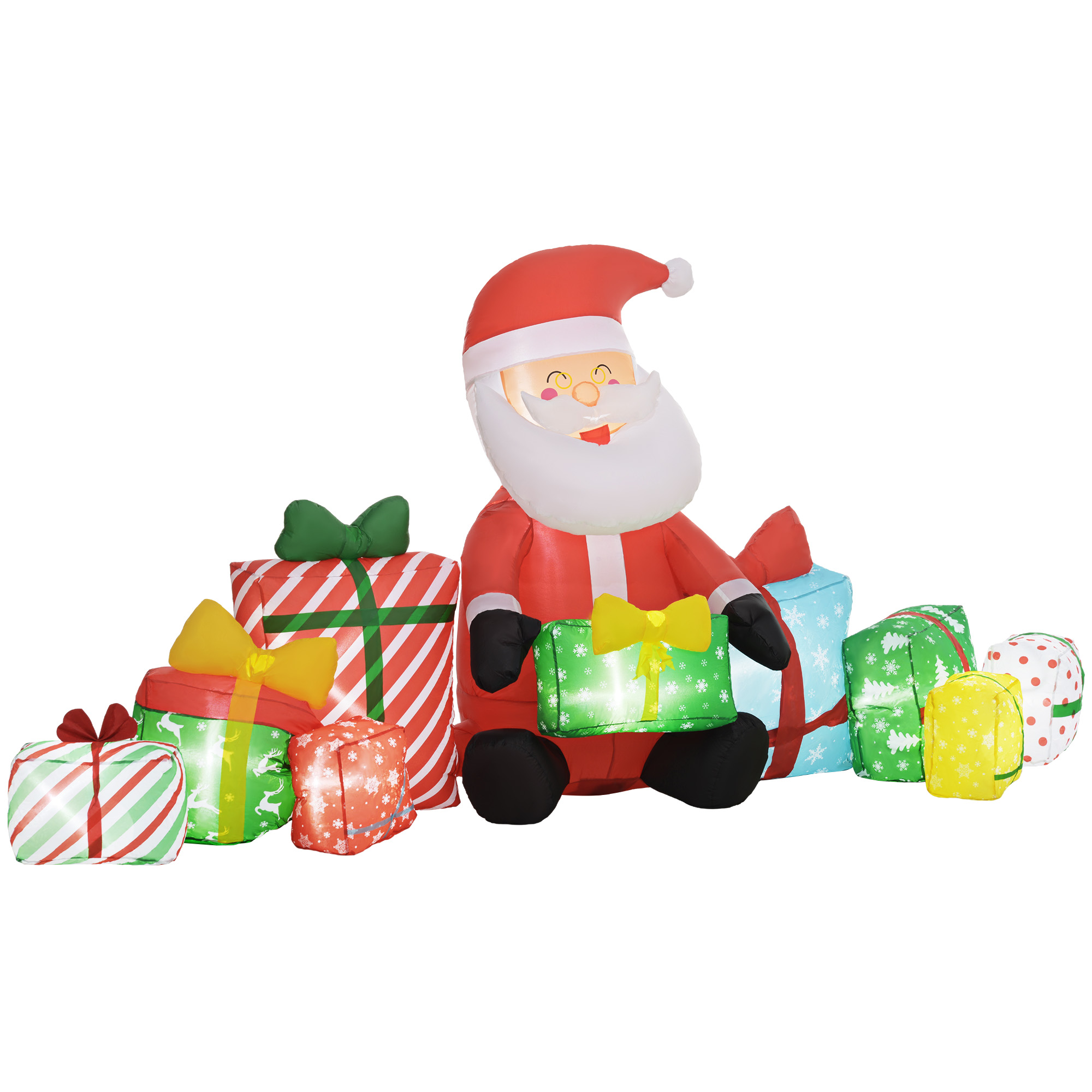 Outsunny 4.4' Inflatable Santa Claus and Gift Boxes w/ White LED Lights, Blow-Up Outdoor Display for