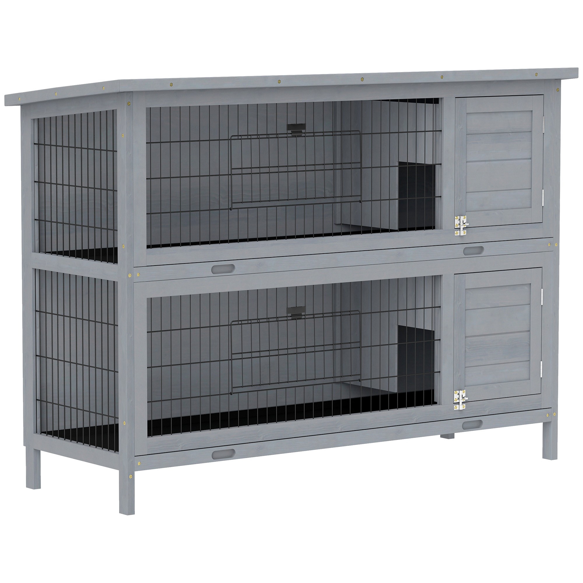 PawHut 54" 2-Story Large Rabbit Hutch Bunny Cage Wooden Pet House Small Animal Habitat Lockable Doors, Tray, Roof, Gray