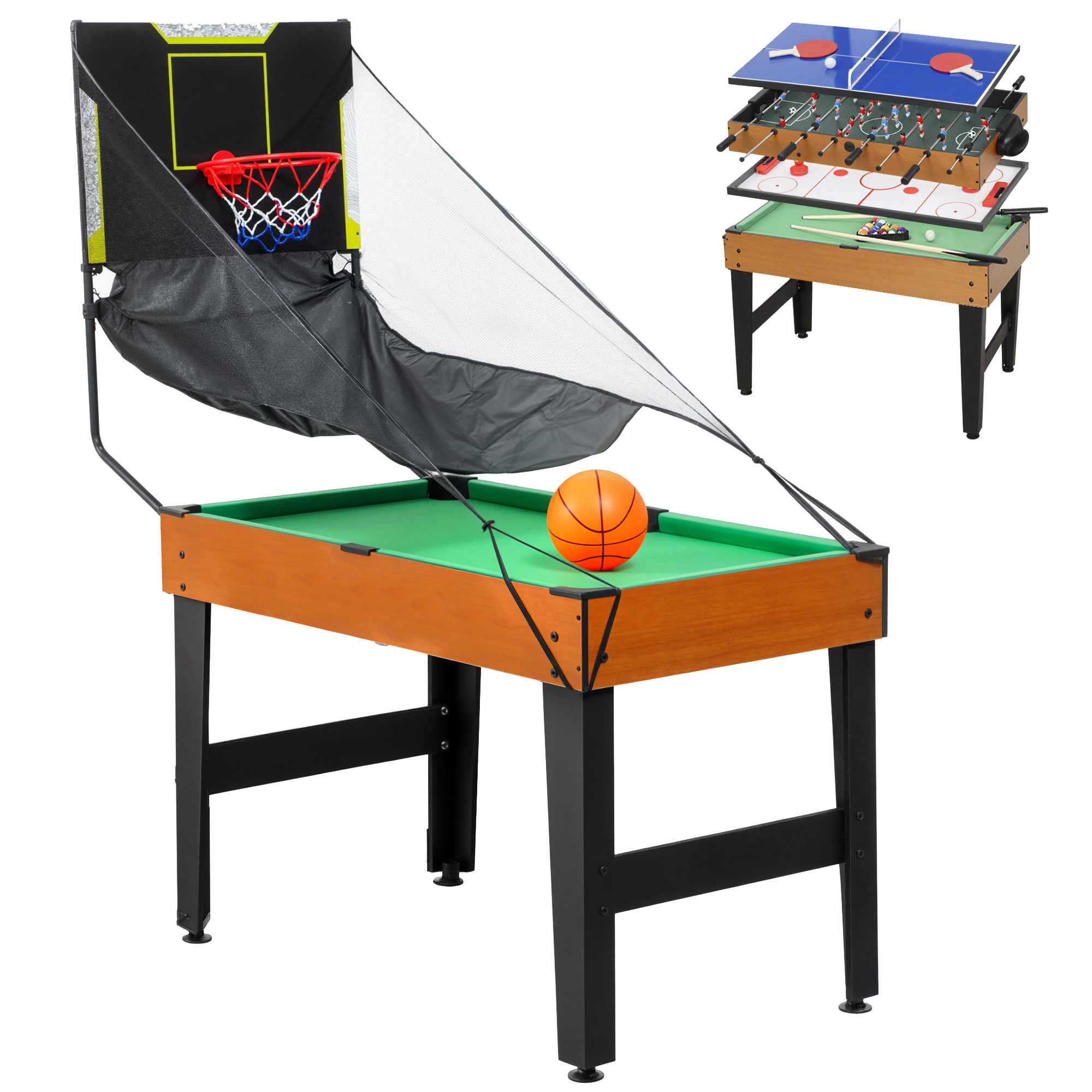 "Soozier 5-in-1 Multi Game Table, 53"" Combo Table with Foosball, Pool, Ping Pong, Ice Hockey & Basketball, Game Room Sports Set"