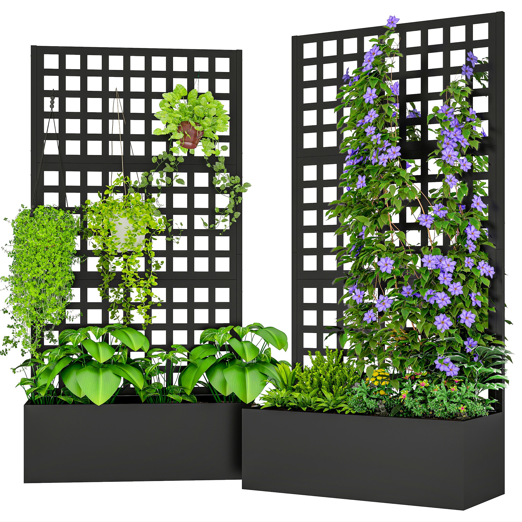 Outsunny Galvanized Raised Garden Bed Planter Box with Trellis for Climbing Plants, Vegetable, Vines, 35" x 16" x 70", Black