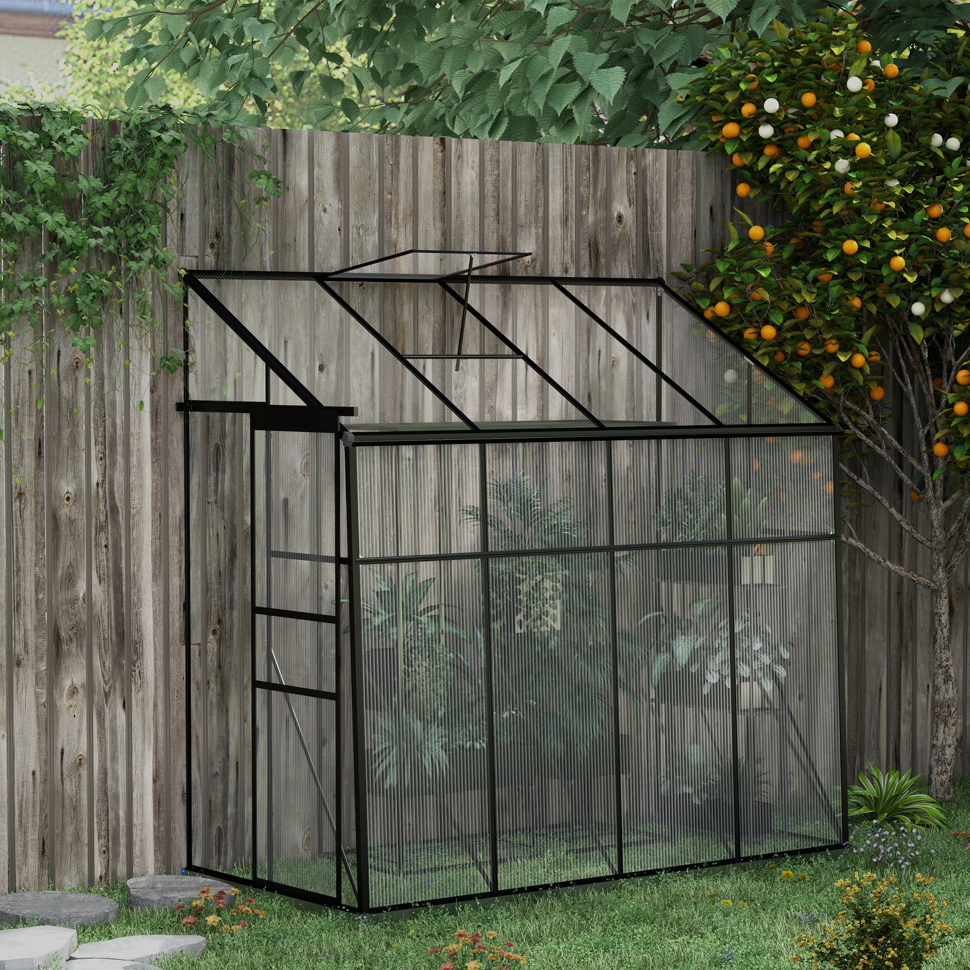 Outsunny 8' x 4' Walk-in Polycarbonate Greenhouse Lean-to Aluminum