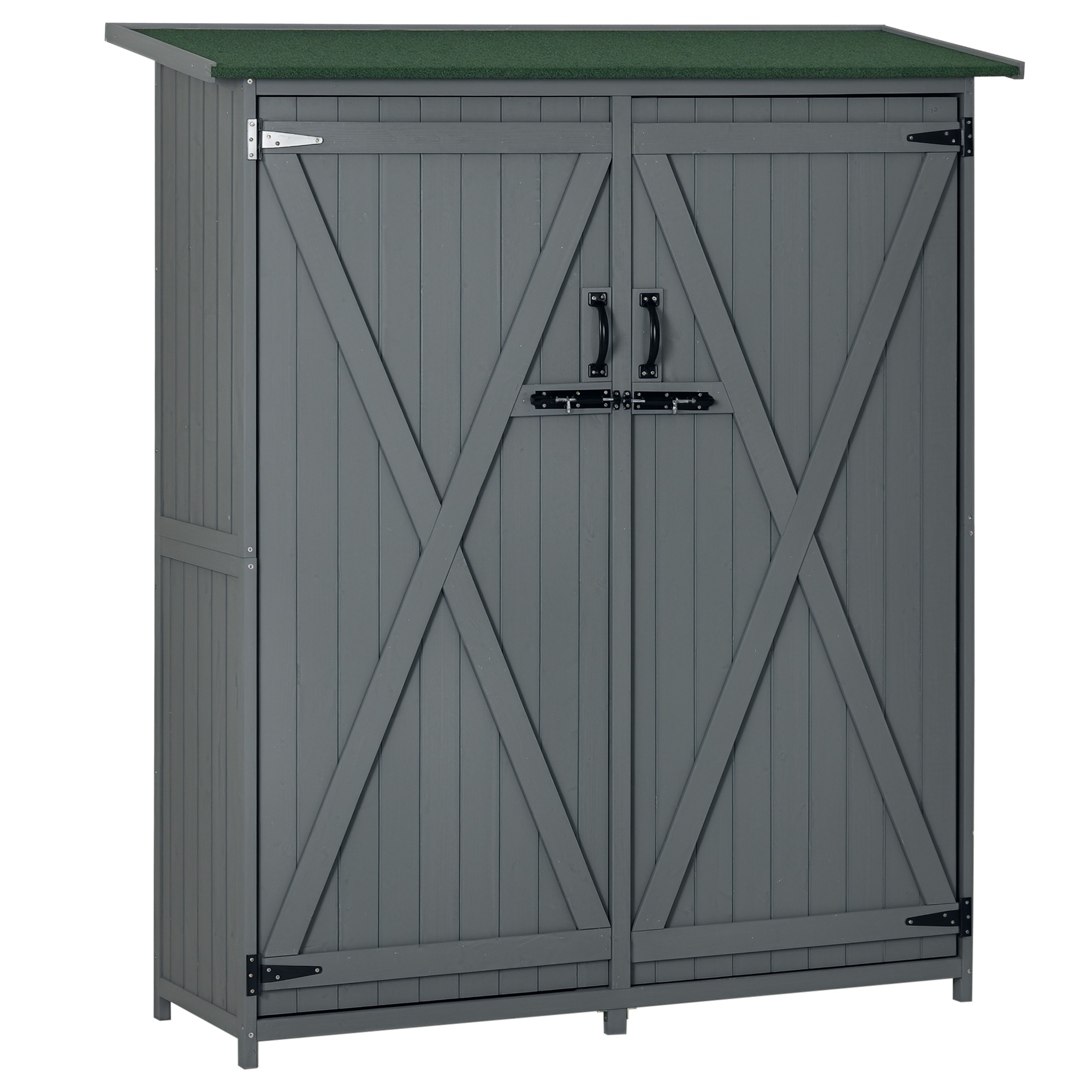 Outsunny Outdoor Storage Cabinet Wooden Garden Shed Utility Tool Organizer with Waterproof Asphalt Rood, Lockable Doors, Gray