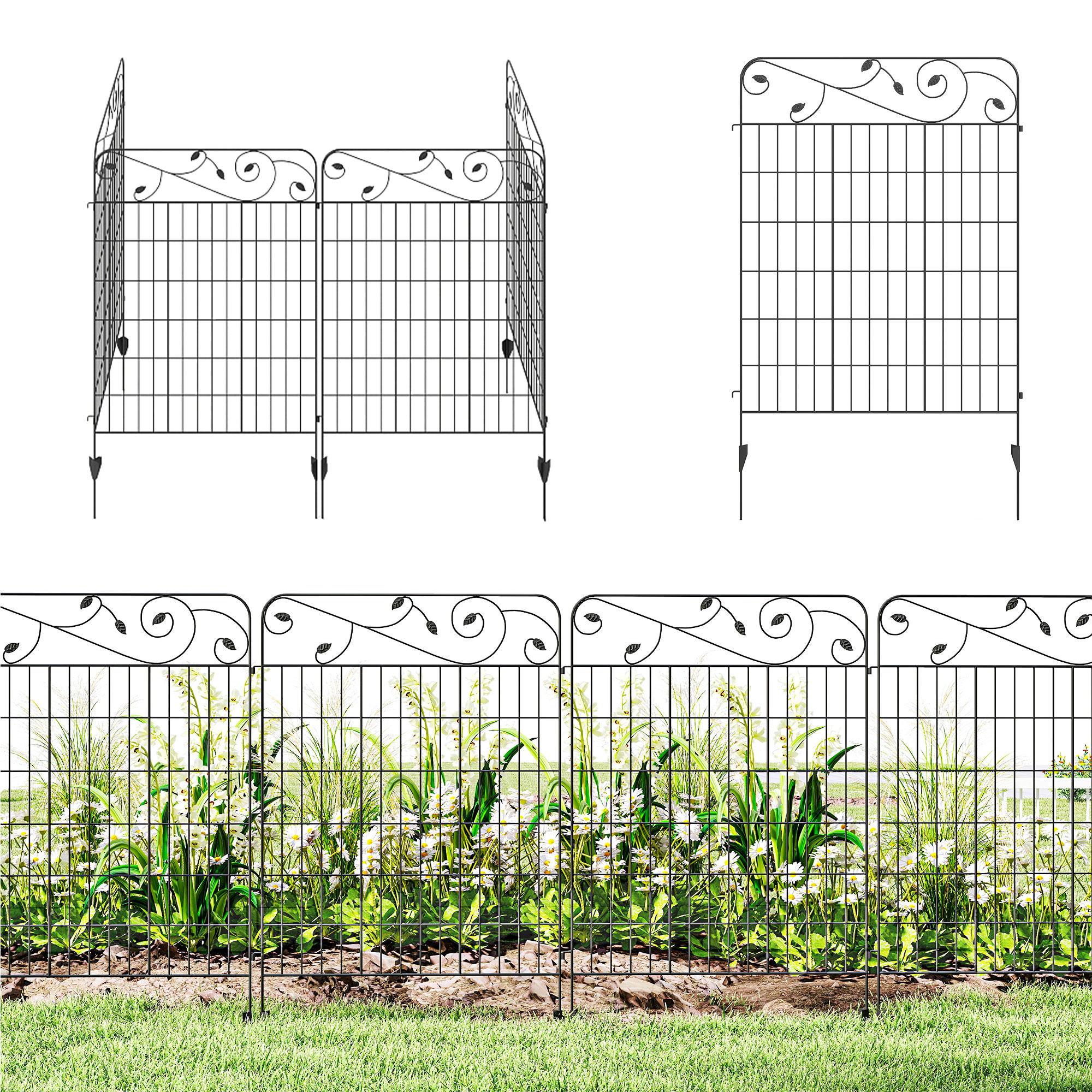 Outsunny Garden Fence, 4 Pack Steel Fence Panels, 11.5' L x 56" H, Rust-Resistant Decorative Border Flower Edging