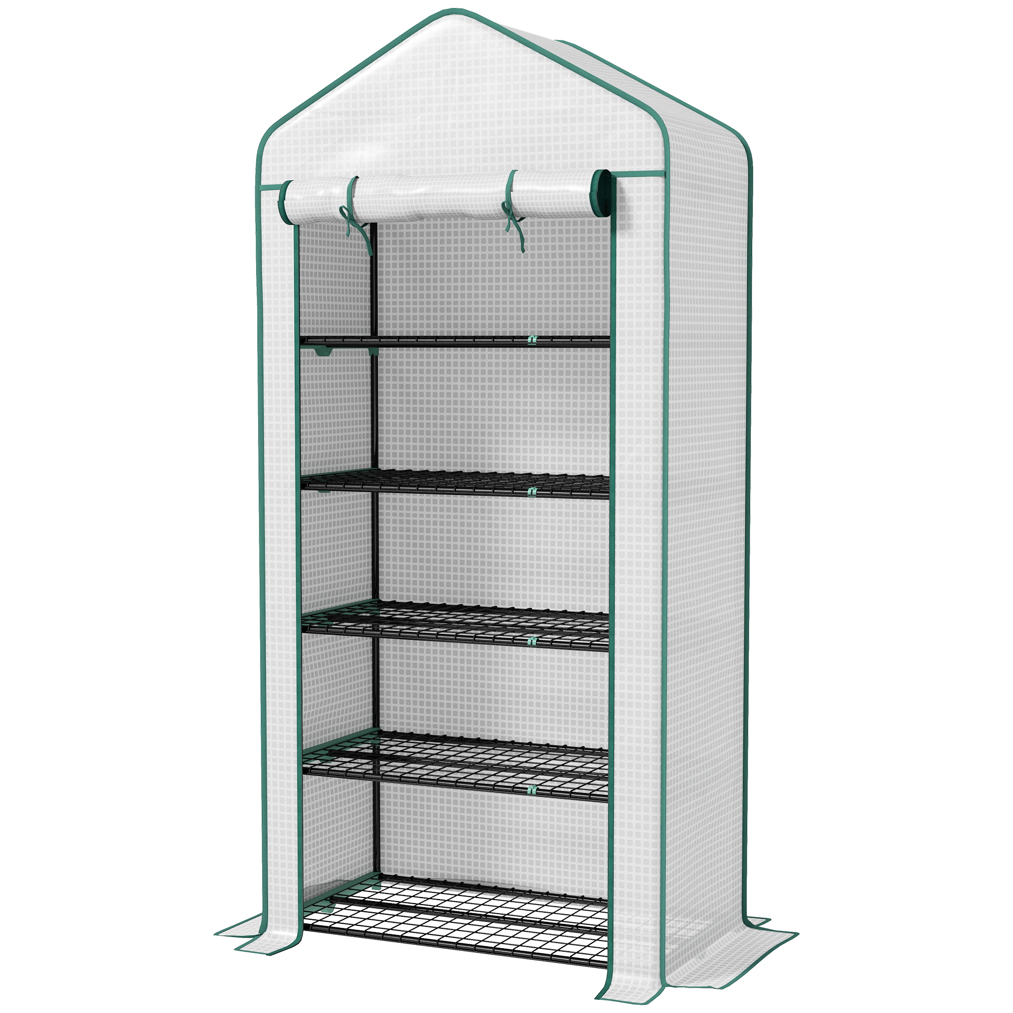 "Outsunny 5 Tier Mini Greenhouse, Small Portable Greenhouse with PE Cover, Roll-Up Zippered Door, 76"" x 35.4"" x 19.3"", White"