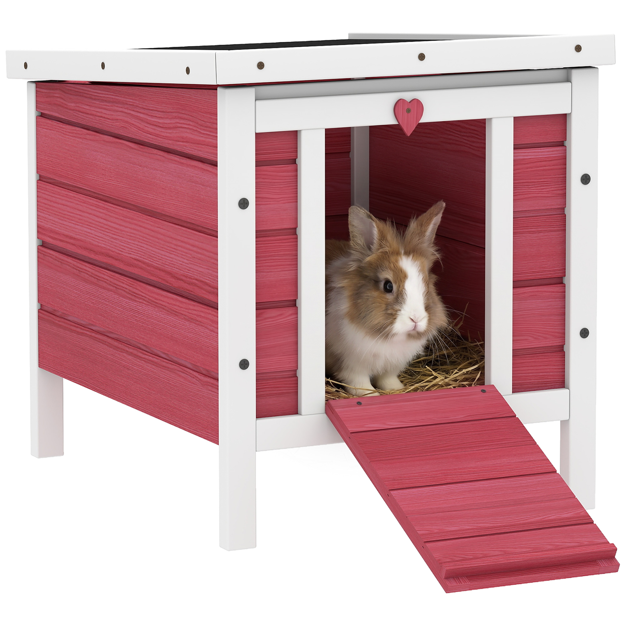 PawHut Small Wooden Rabbit Hutch Bunny Guinea Pig Dog House with Waterproof Openable Roof Red | Aosom.com