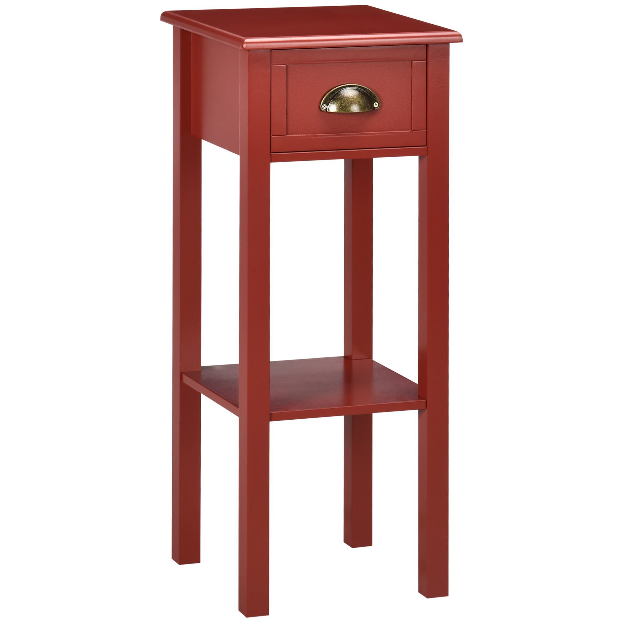 HOMCOM 2-Tier Side Table with Drawer Narrow End Table Red for Living Room Bedroom | Aosom.com