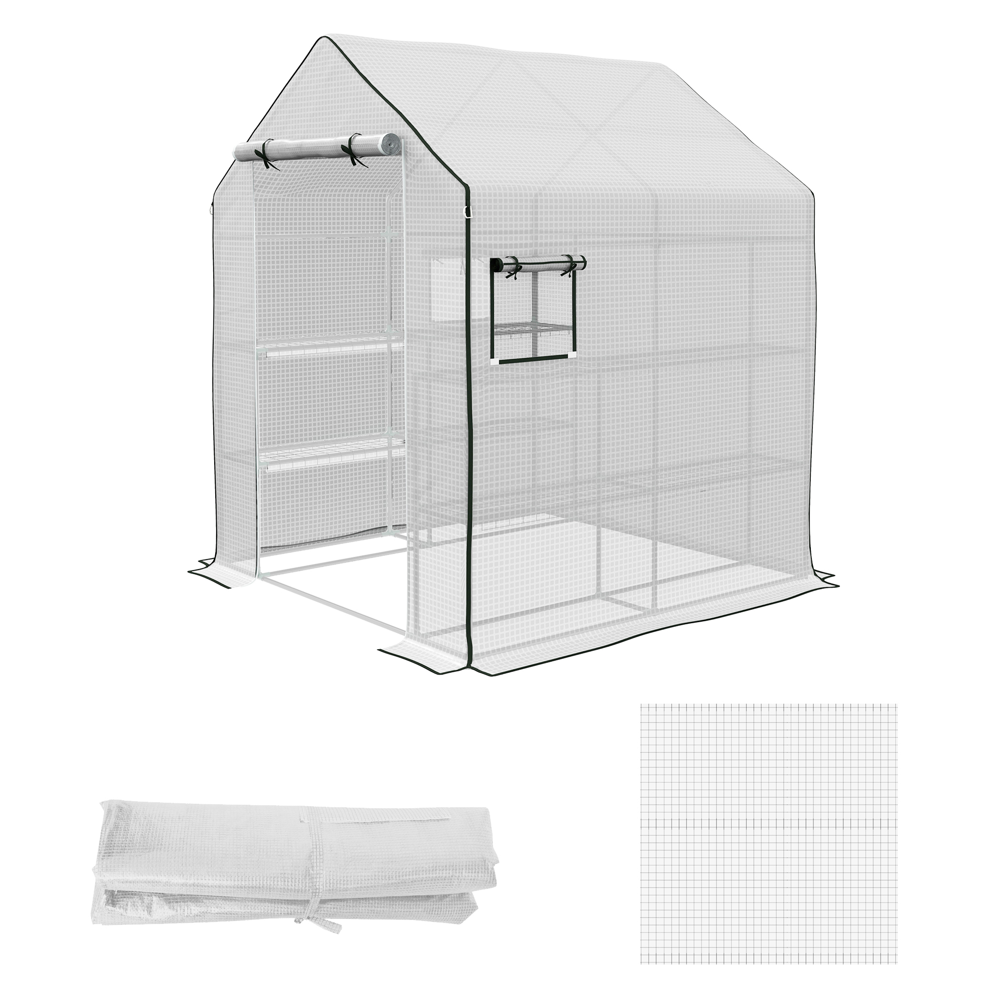 Outsunny PE Greenhouse Replacement Cover, White, Roll-Up Door Windows, 55 x 56.25 x 74.75 inch, for Walk-In Hot House| Aosom.com