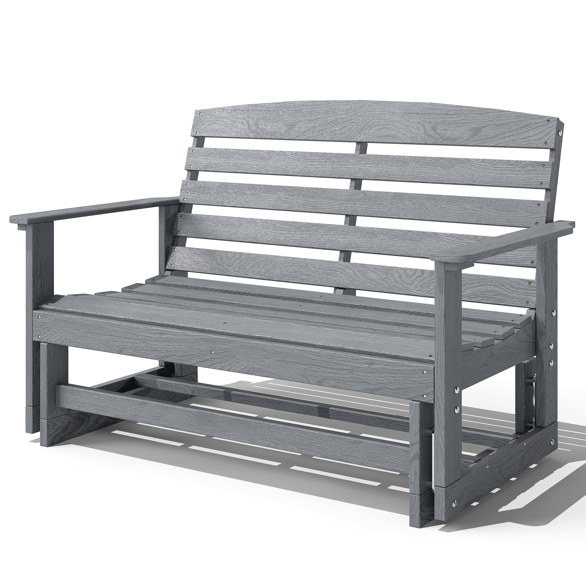 Outsunny Patio Glider Bench w/ HDPE Slatted Double Rocking Chair, Distressed Gray