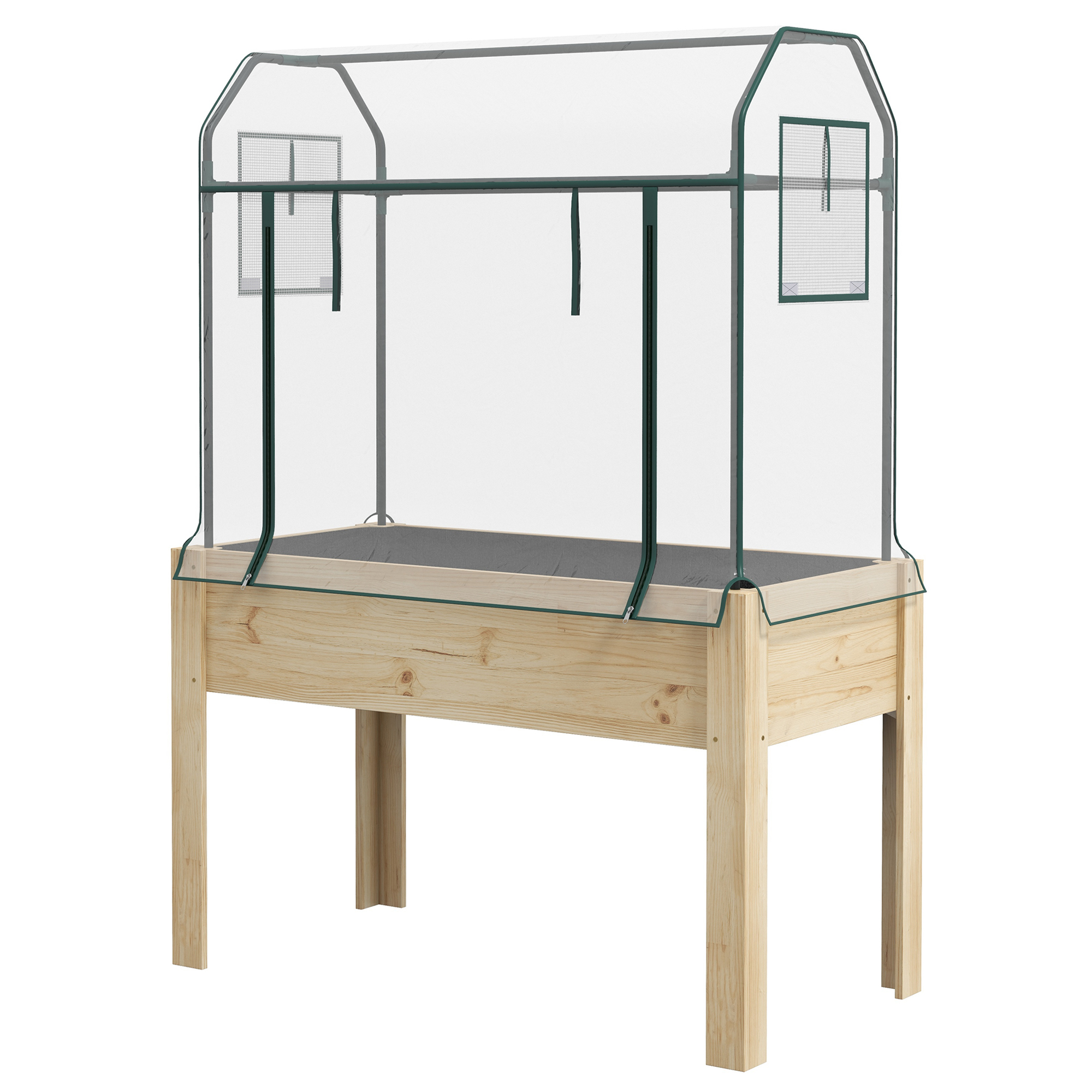 Outsunny Raised Garden Bed with Plastic Greenhouse Cover Outdoor Planter Box for Herbs and Vegetables, 45x24x65 inch Natural