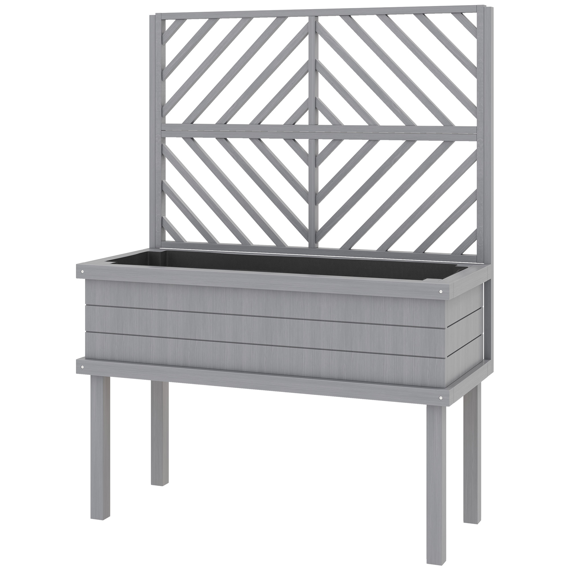 Outsunny Elevated Wood Planter with Trellis for Climbing Plants, Raised Garden Bed with Legs and Dra