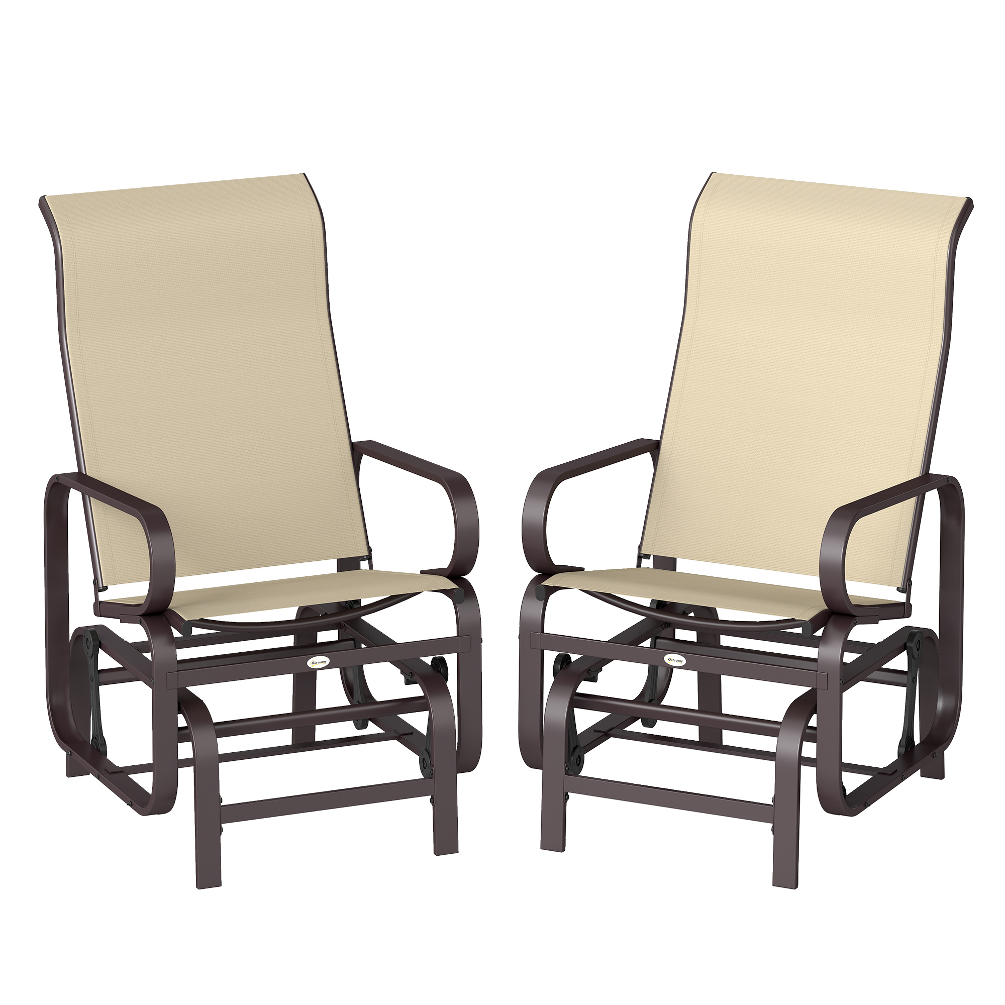Outsunny Gliding Lounger Chair Set of 2, Single Rockers with Lightweight Metal & Mesh Construction, Khaki