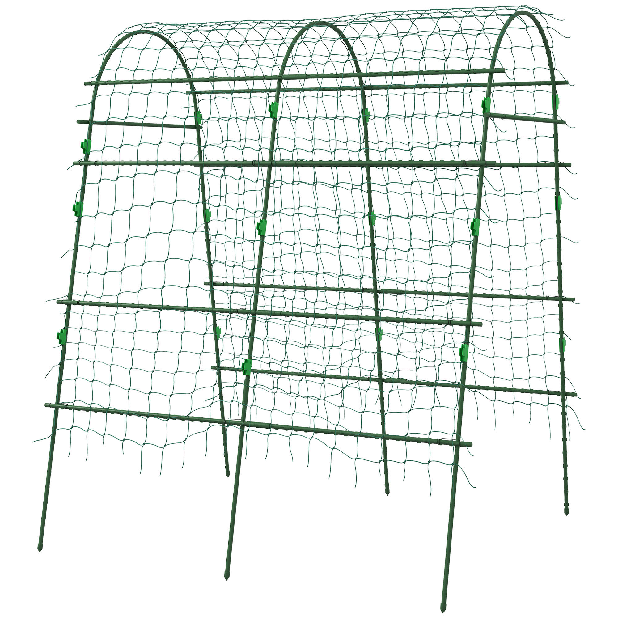 Outsunny Metal Garden Trellis, Arch Trellis for Climbing Plants Outdoor, A-Frame, with Climbing Net, 57" x 66" x 81", Green