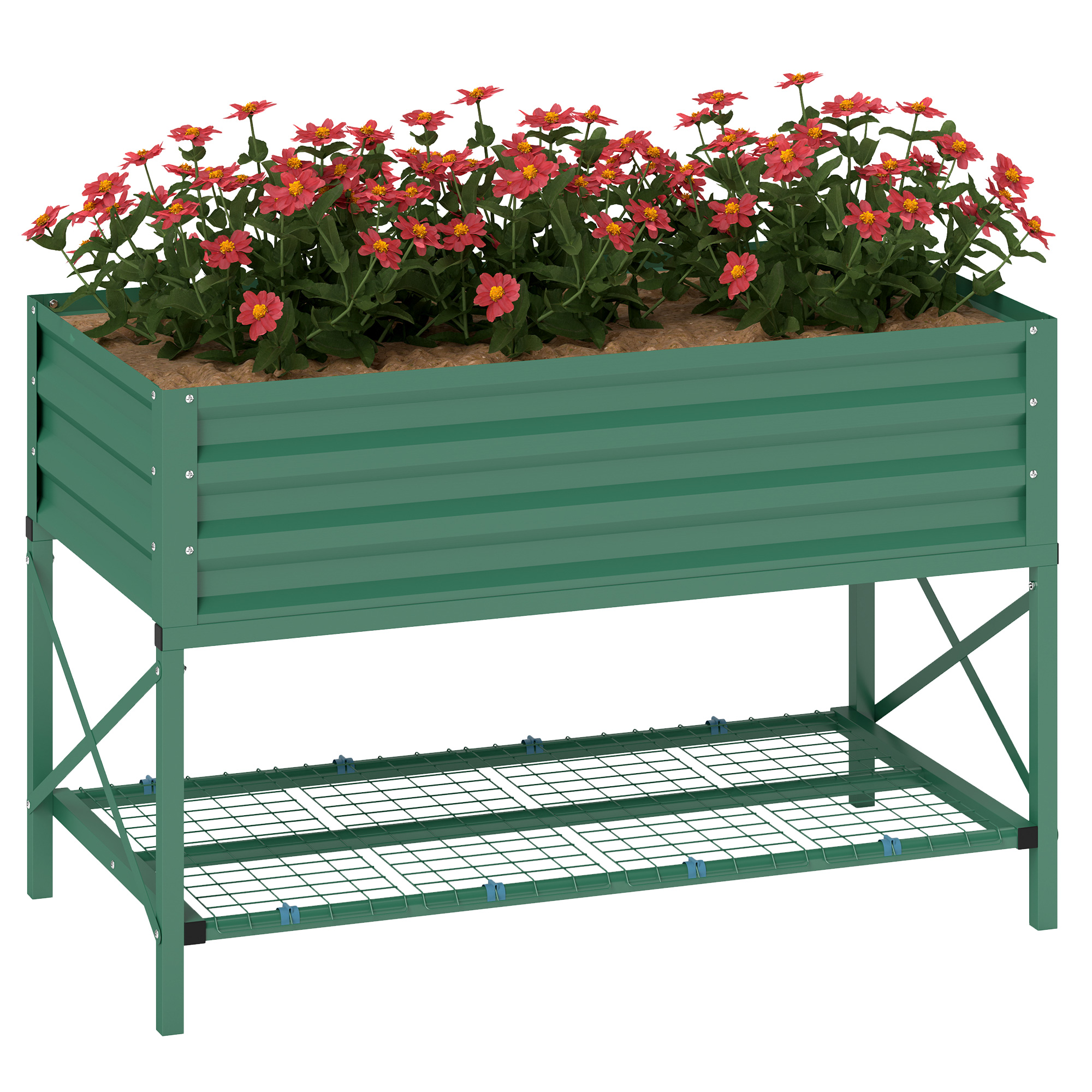 "Outsunny 40"" x 20"" x 10"" Raised Garden Bed for Flowers and Vegetables, Metal Raised Flower Beds with Legs, 37 gallons, Green | Aosom.com"