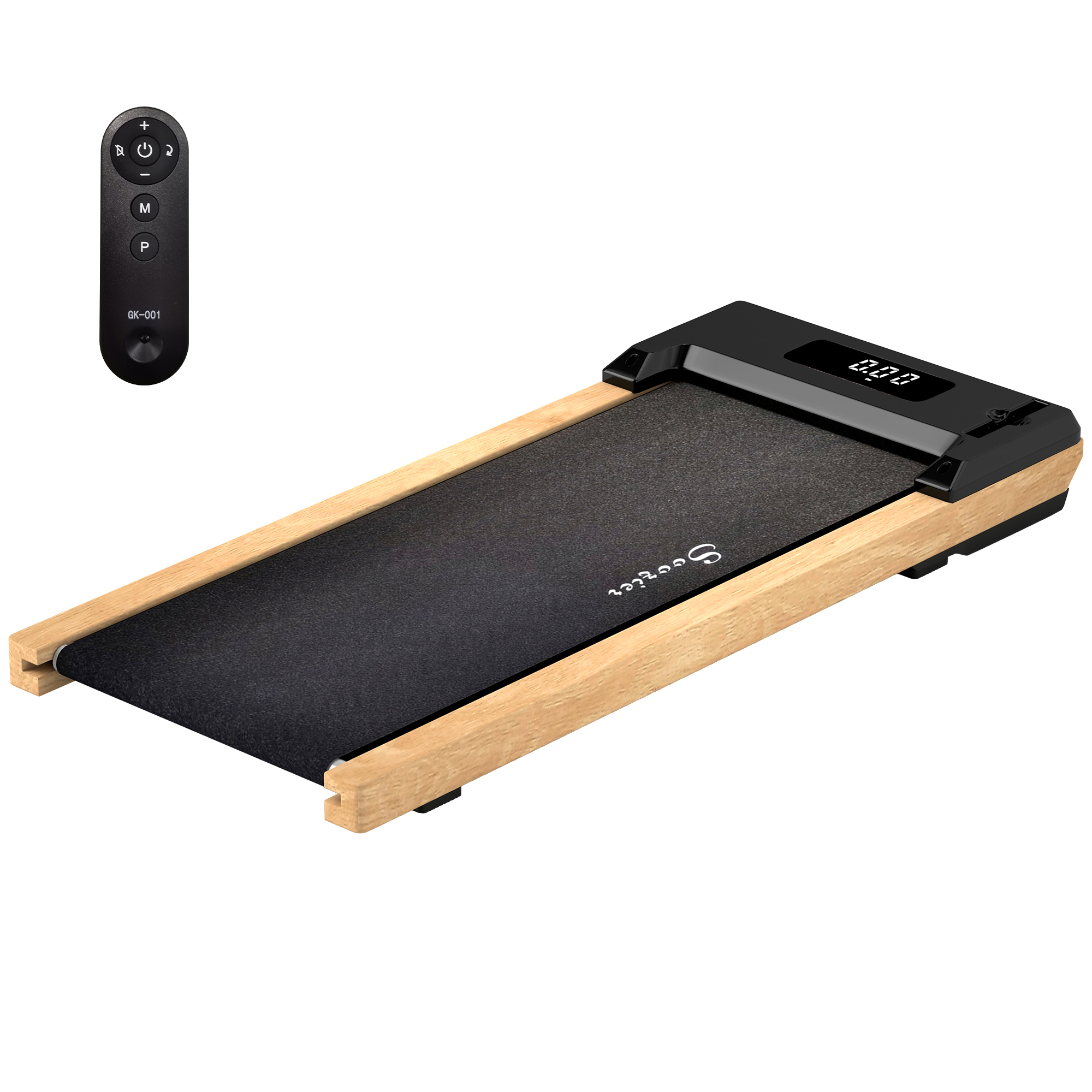 Soozier 2.5HP Walking Pad, Wood Under Desk Treadmill with Remote Control, Transport Wheels and LED D