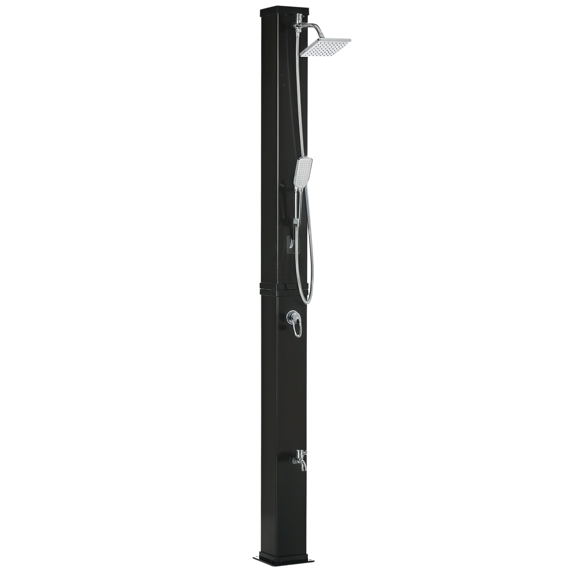 Outsunny 10.6 Gallons Solar Heated Shower with 360 Rotating Rainfall, Handheld Shower Head, Temperature Adjustment & Foot Shower, 2-Section Outdoor Sh