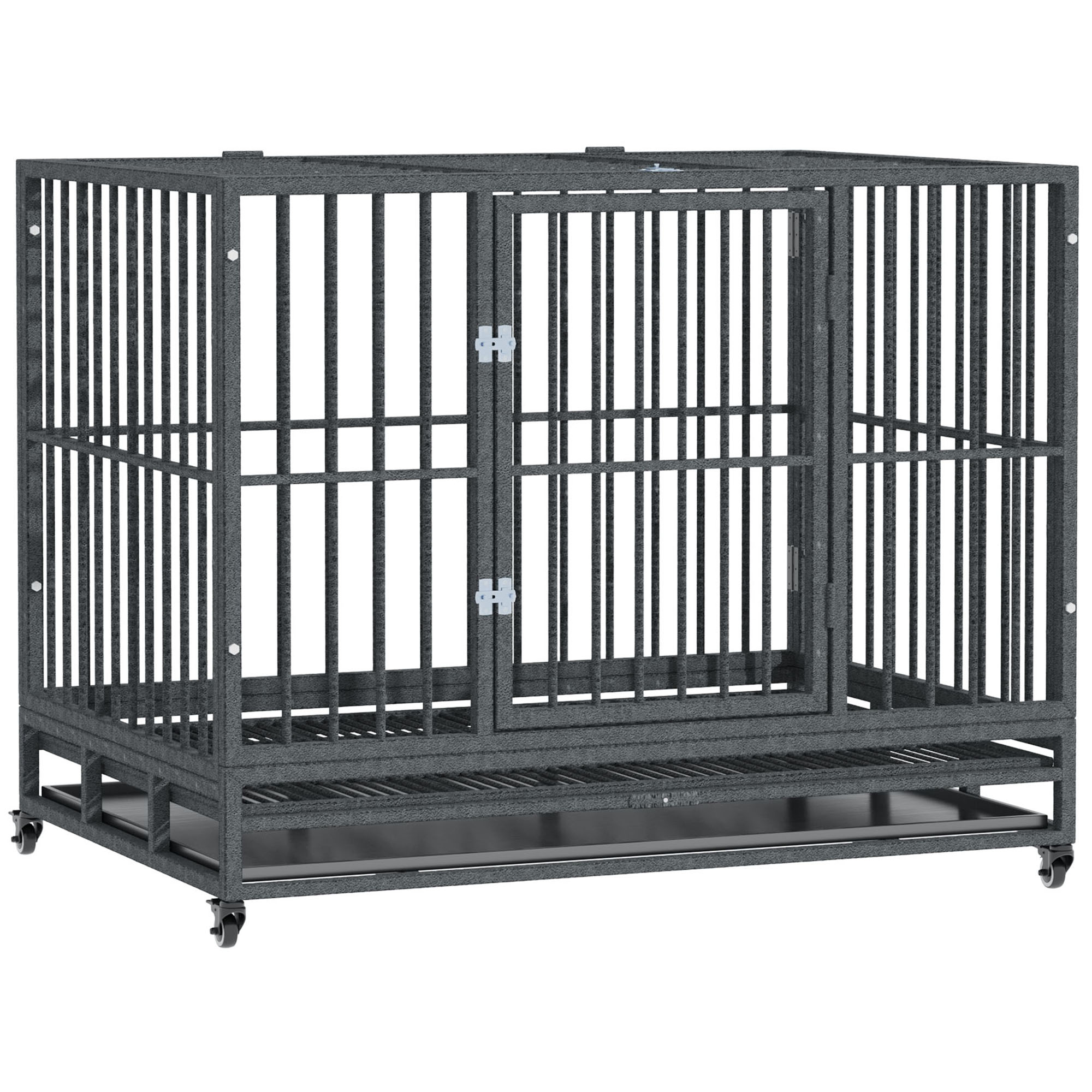 PawHut PawHut Heavy Duty Dog Cage 42 Metal Kennel with Wheels Double Door Removable Tray Gray | Aosom.com - $176.99 at Aosom US