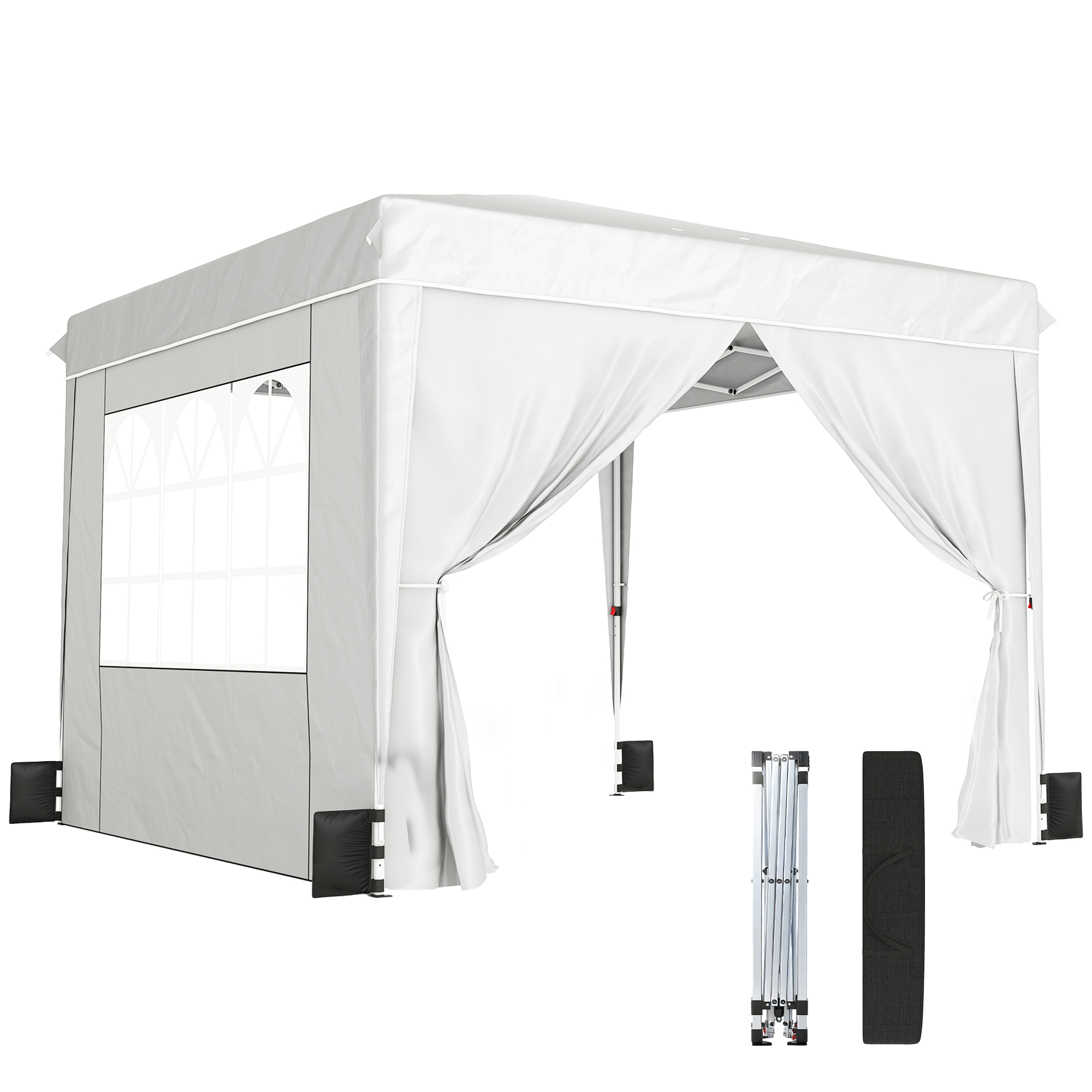 Outsunny 10 x 10 ft Pop Up Canopy Tent with Sidewalls, UPF50+ Outdoor Portable Instant Canopy Shelter with Carry Bag, White