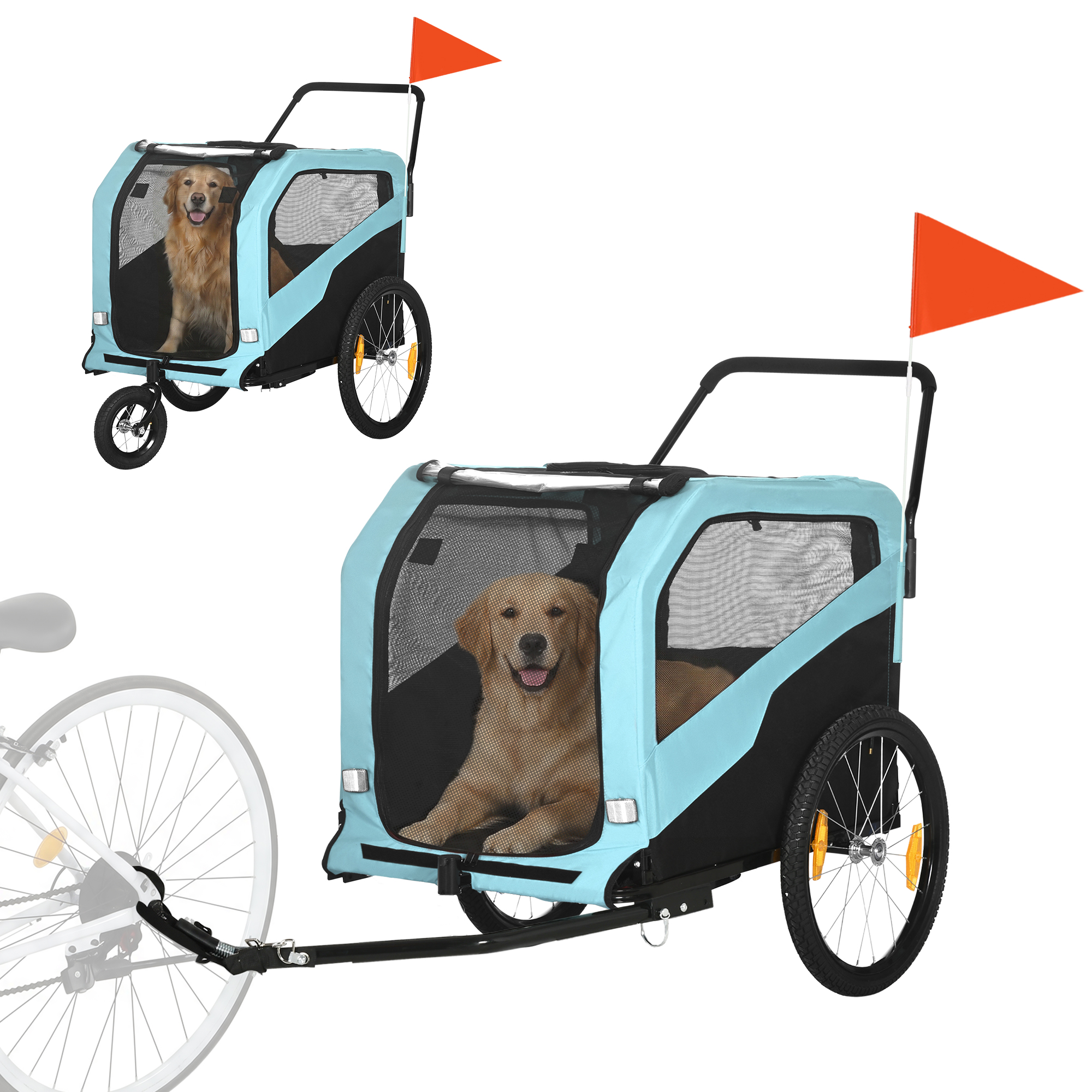 Aosom 2-in-1 Large Dog Bike Trailer & Stroller Combo with Safety Hitch Quick-release Wheels Foot Support Pet Bicycle Cart | Aosom.com
