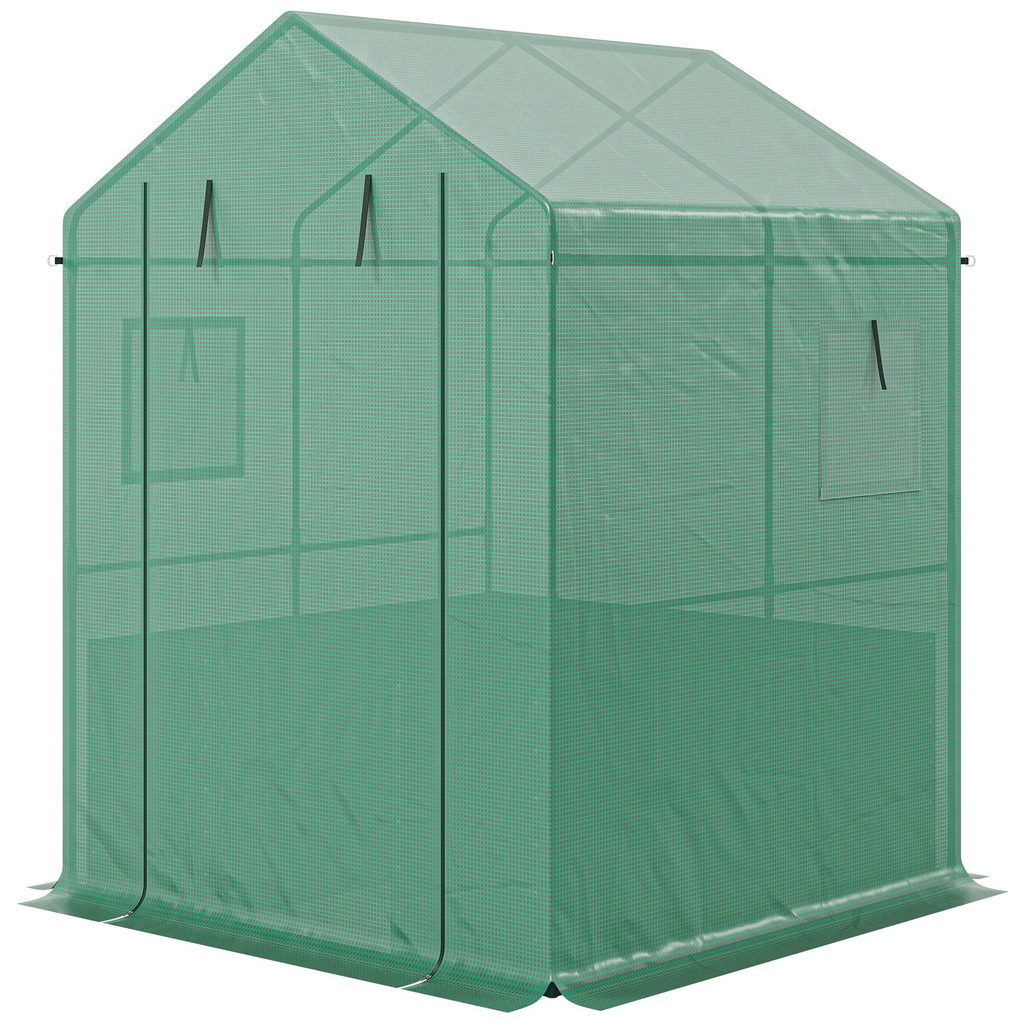 Outsunny Greenhouse with Raised Garden Bed, Galvanized Steel Outdoor Greenhouse with Roll Up Door, 5
