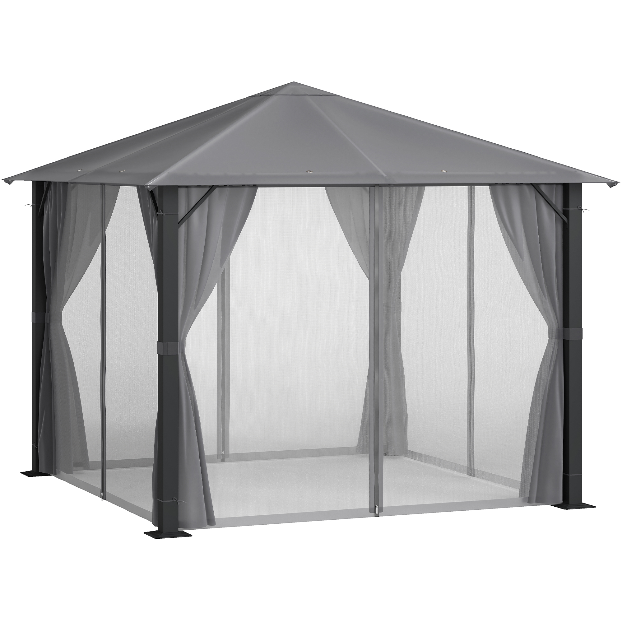 Outsunny 10' x 10' Patio Gazebo, Outdoor Gazebo Canopy Shelter with Netting & Curtains, Vented Roof, for Garden, Lawn, Backyard and Deck, Black