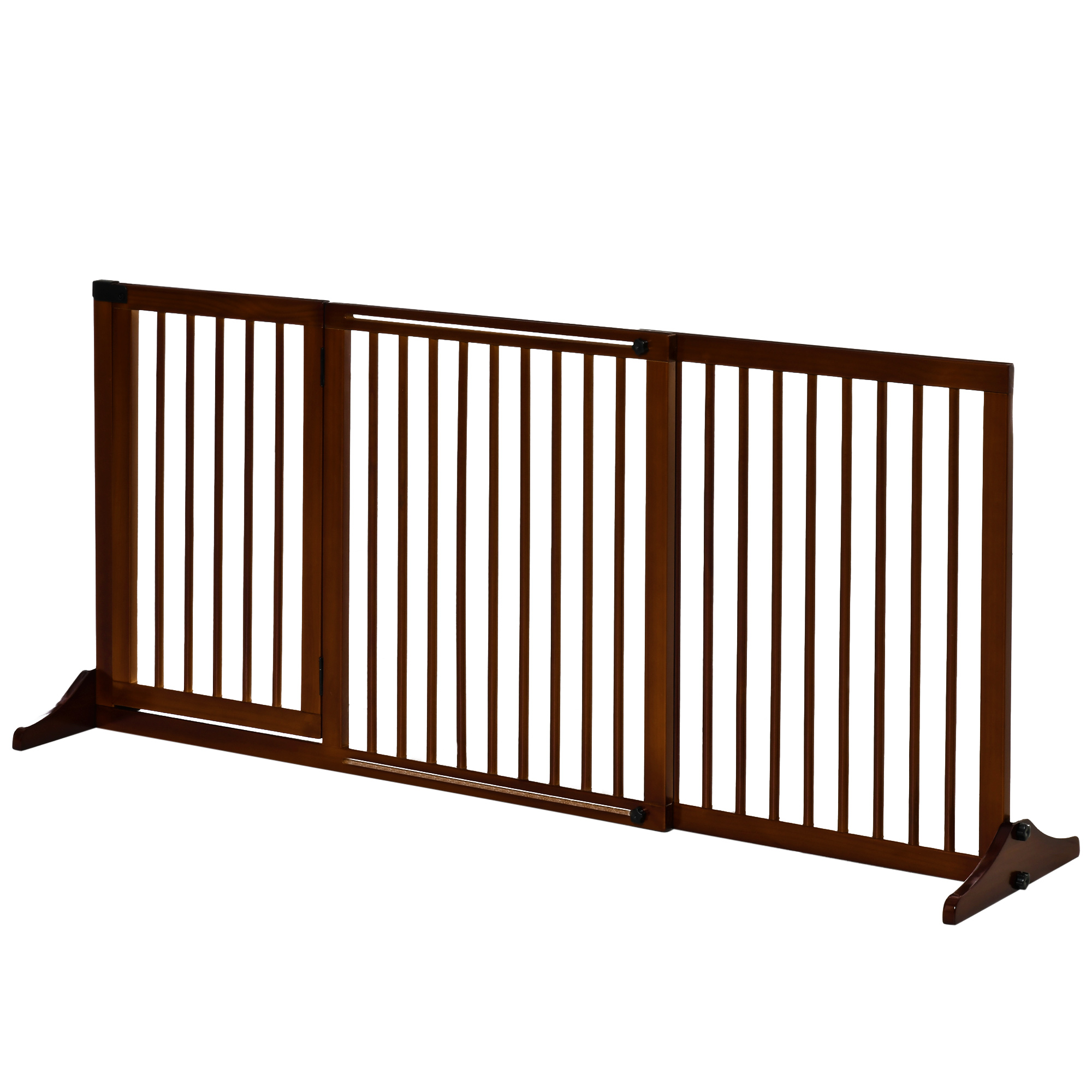 PawHut Wooden Pet Gate, 3-Panel with Lockable Door, Brown | Aosom.com