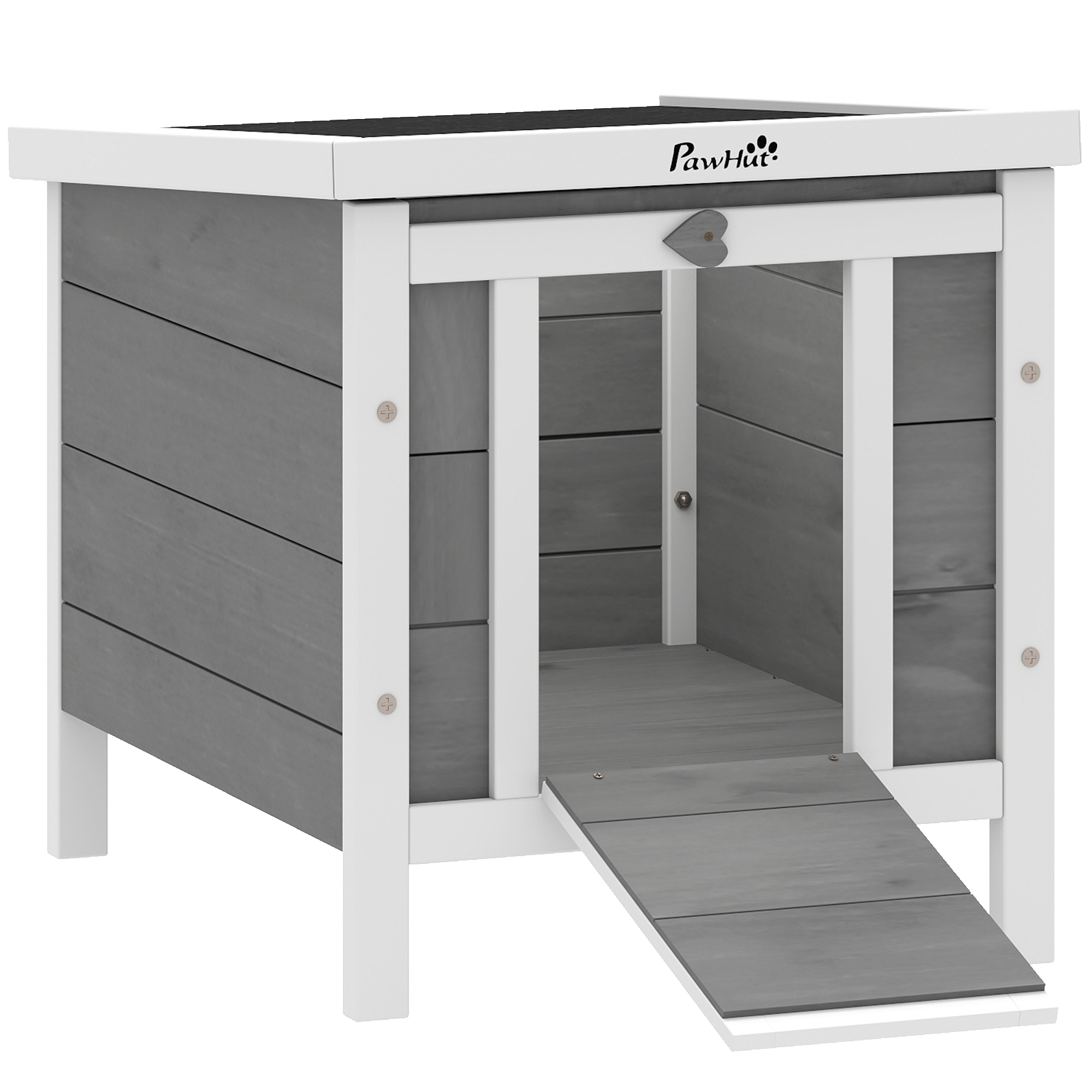 PawHut Rabbit Pen, Outdoor Wooden Rabbit Hutch Bunny Guinea Pig Cage with Waterproof Roof Gray | Aosom.com