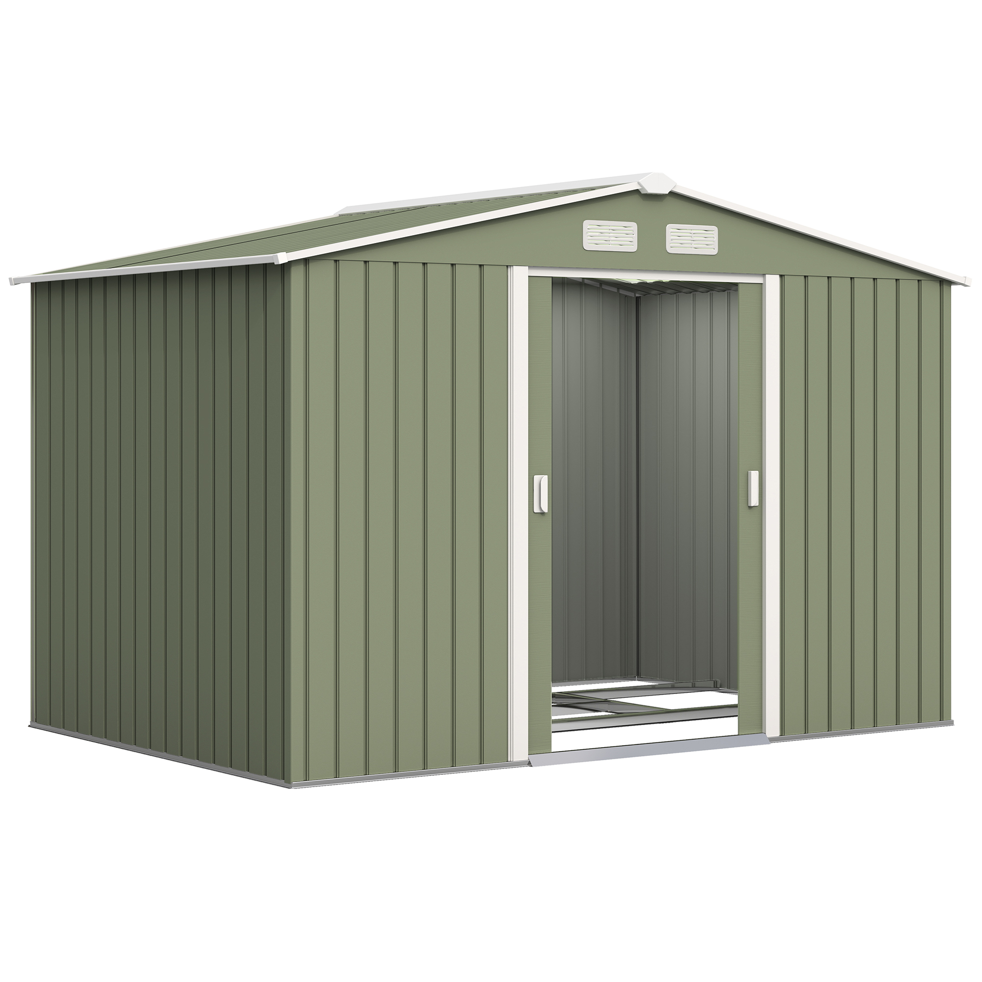 Outsunny 9' x 6' Outdoor Storage Shed, Garden Tool Metal Shed with Foundation Kit, Double Lockable Door, Green