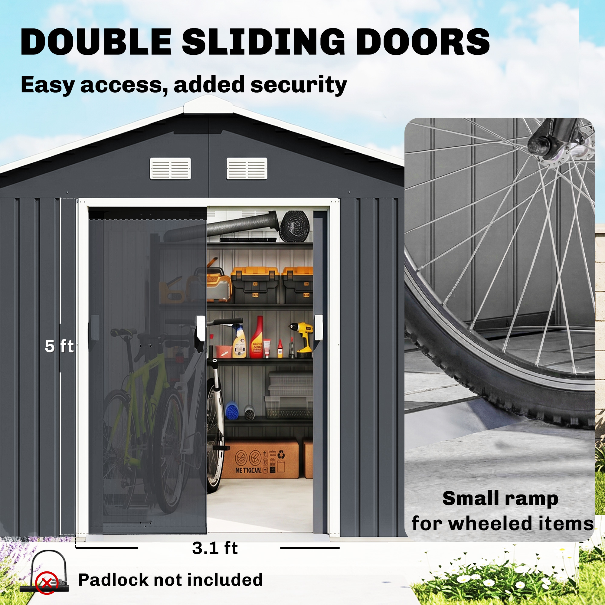 Outsunny 11' x 9' Metal Garden Shed Utility Tool Storage Outdoor