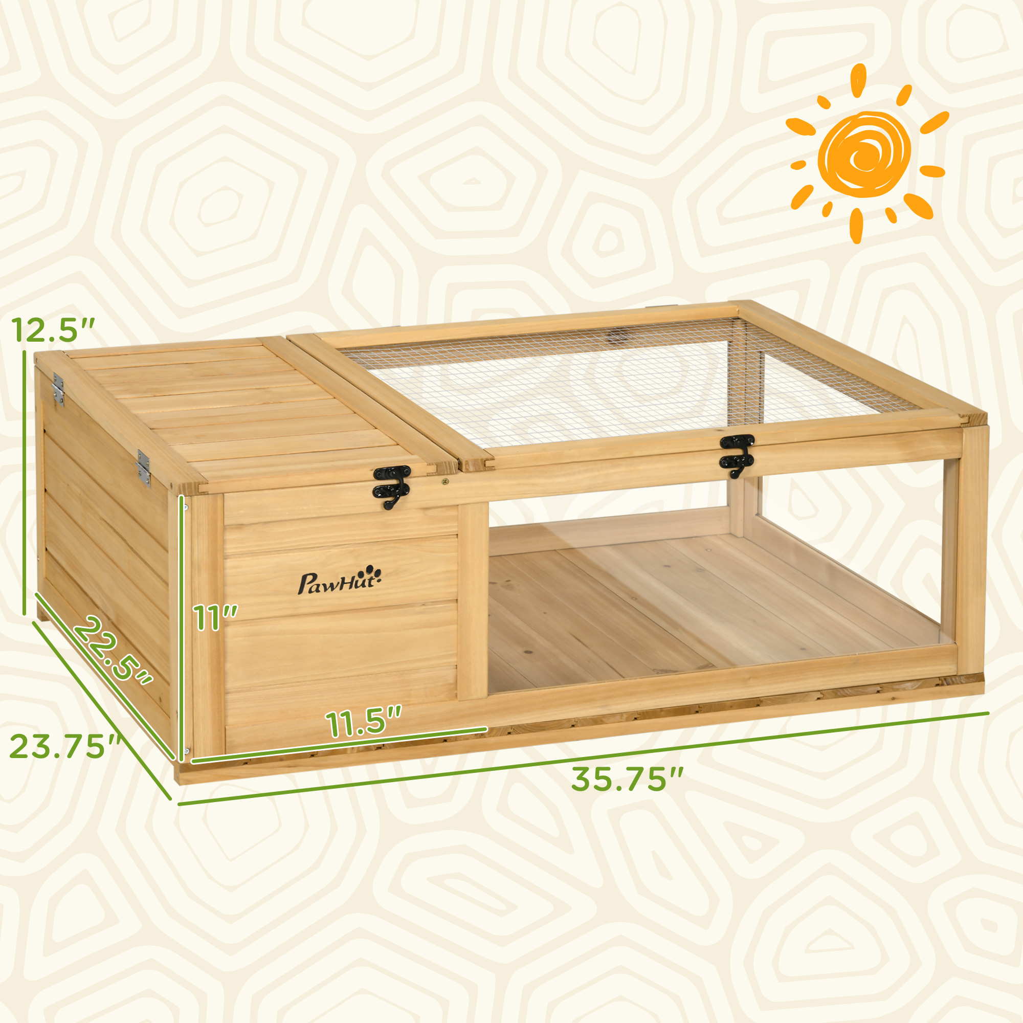 PawHut Wooden Reptile Cage with Top Access for Turtles, Lizards
