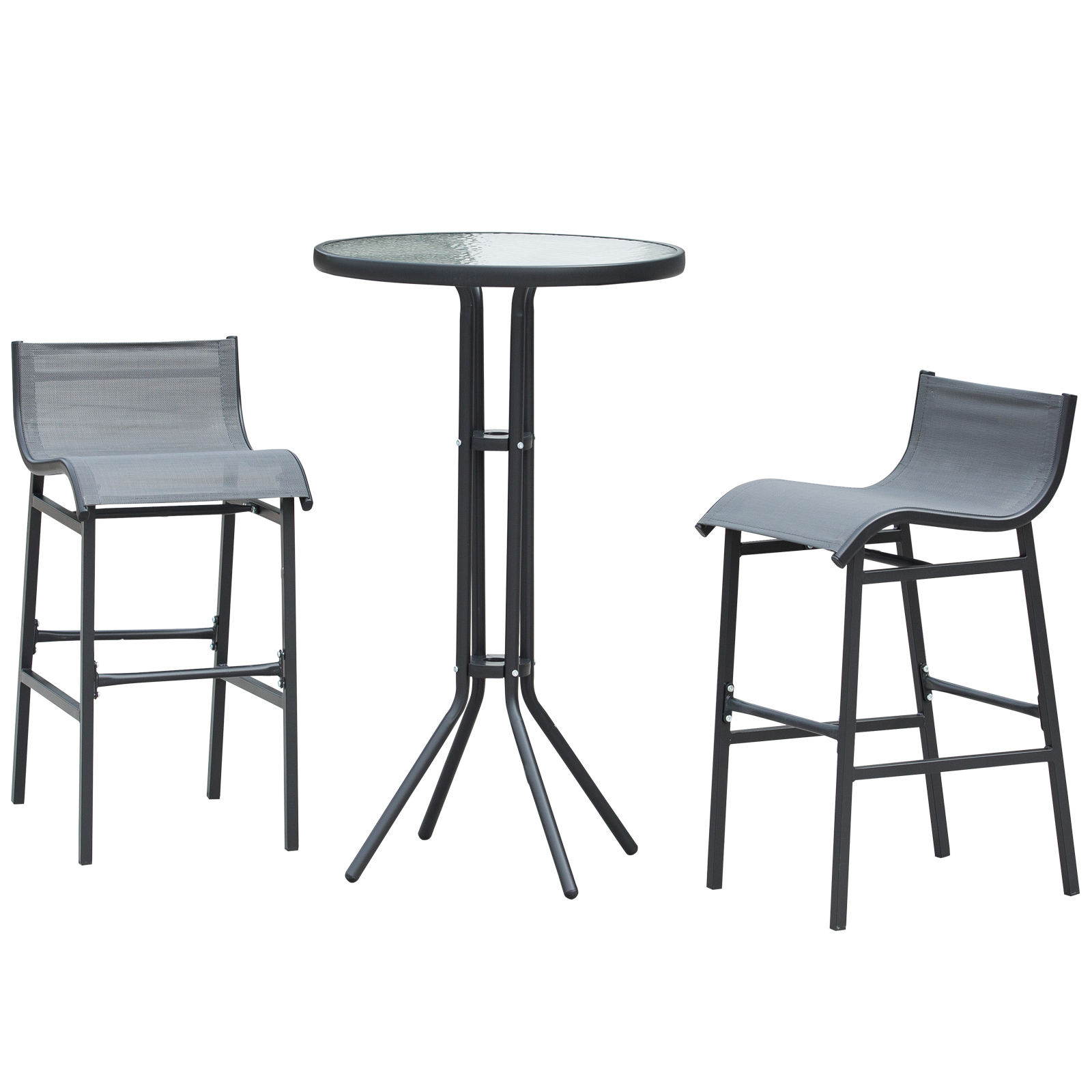 Outsunny 3 Piece High-Top Outdoor Bistro Set Bar Height Patio Furniture for 2 Durable Metal Frame for Balcony & Garden, Charcoal Gray| Aosom.com