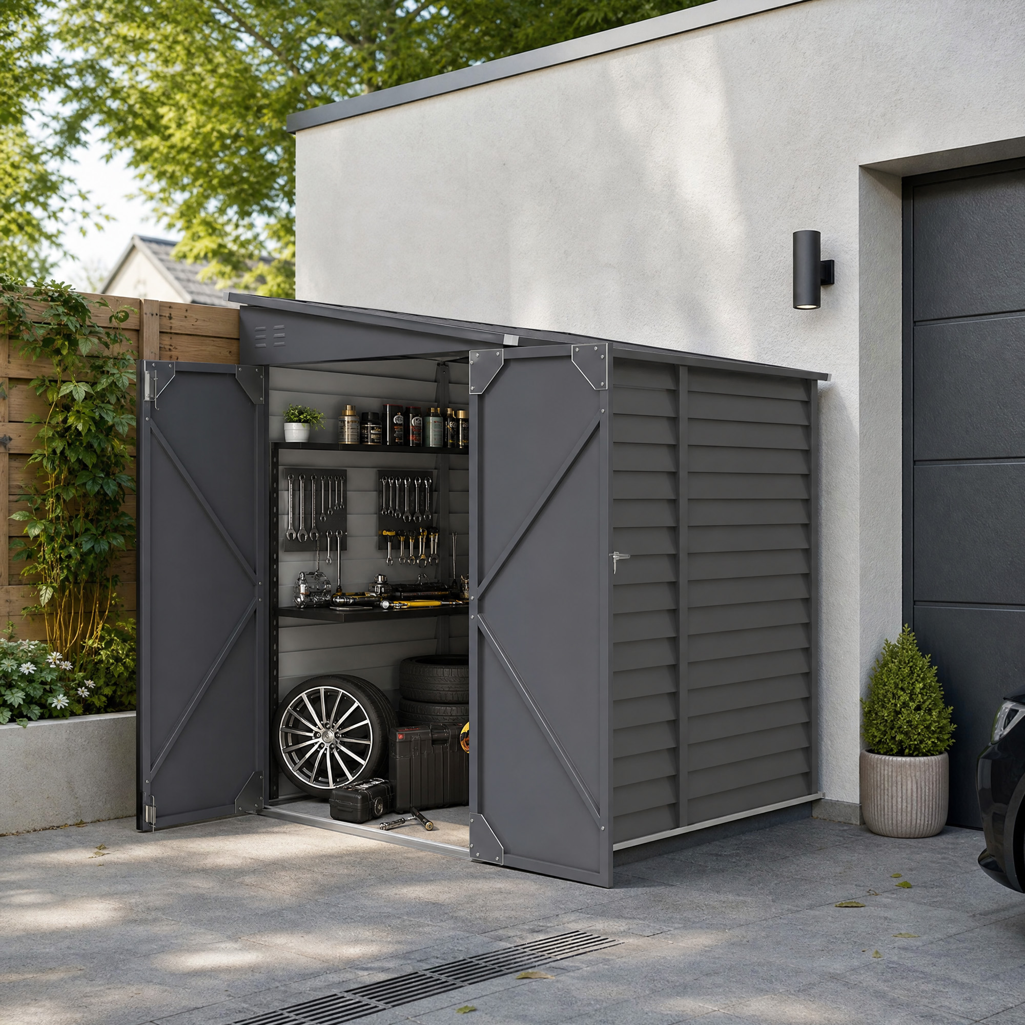 Outsunny 4.6x9 Metal Lean to Grey Storage Shed | Aosom.com