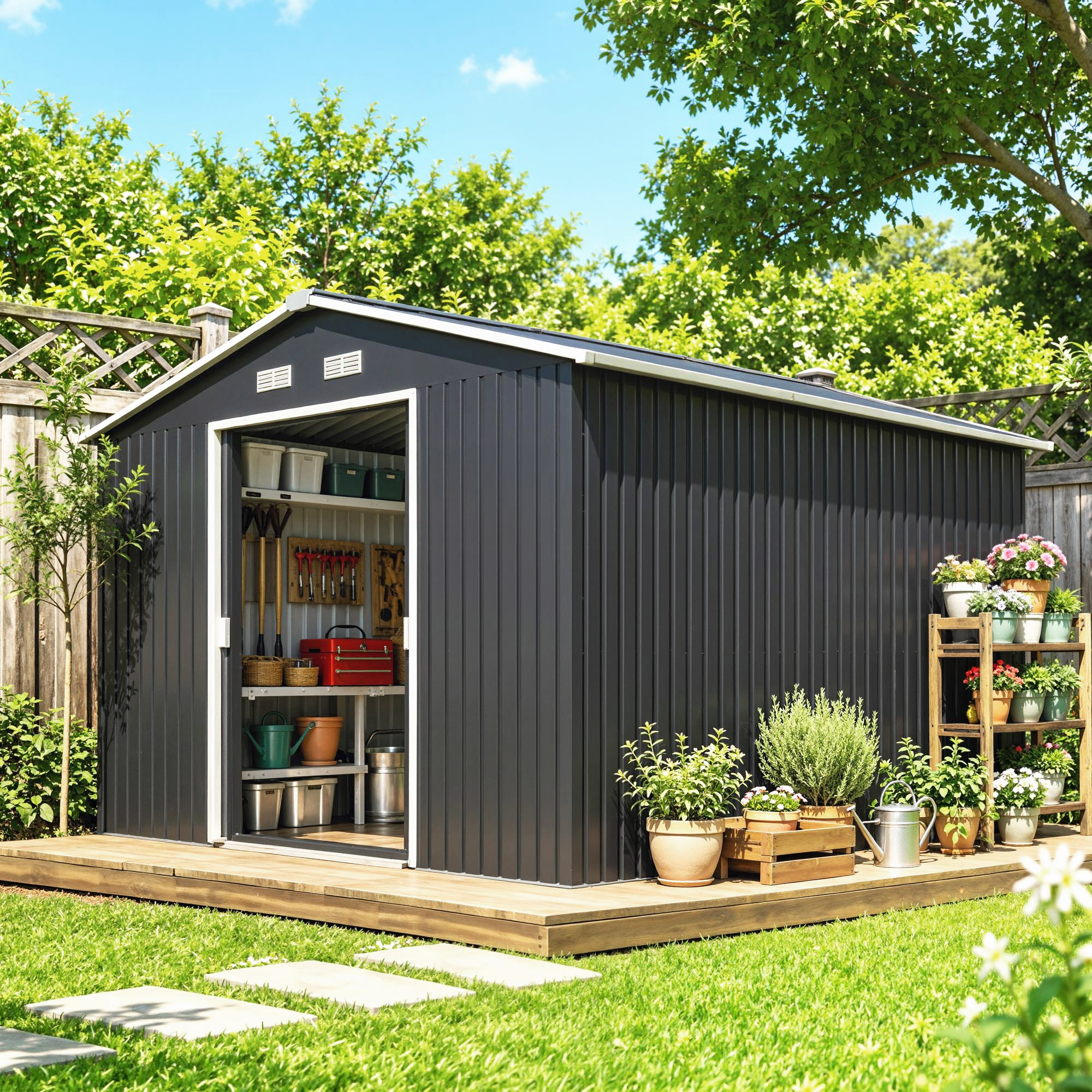 Outsunny 11' x 9' Metal Garden Shed Utility Tool Storage Outdoor