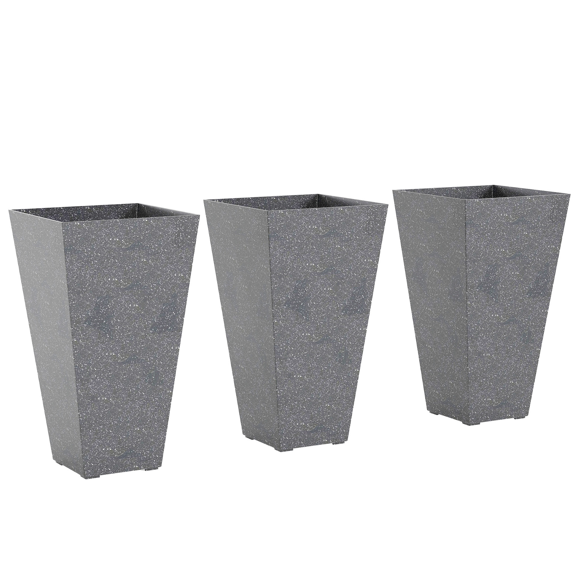 "Outsunny 28"" Tall Planters, Set of 3 Plastic Flower Pots with Marble Finish and Drainage Holes, Stackable Taper Planters, Gray"