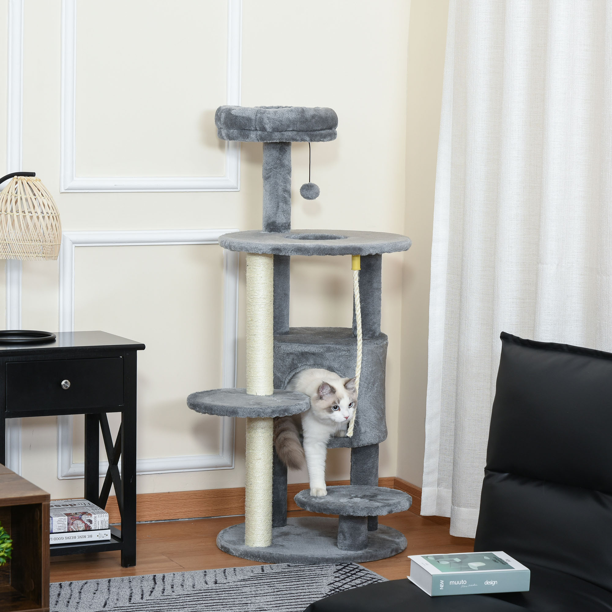 PawHut 41" Cat Tree Tower Activity Center Condo Scratching Posts Hanging Toys Dark Grey Aosom Canada