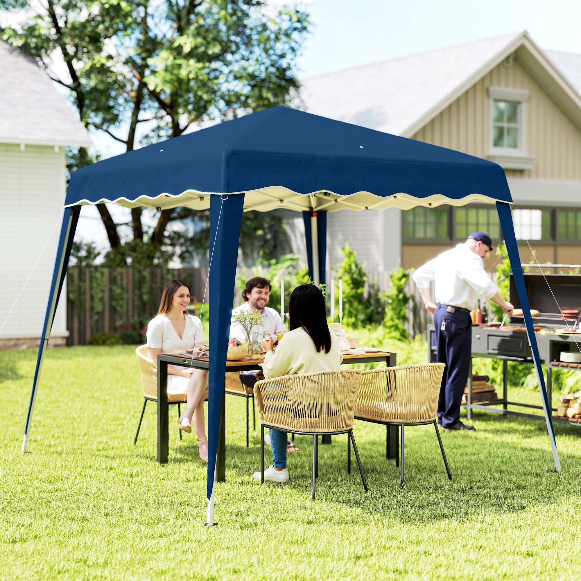 Outsunny 8' x 8' Pop Up Canopy, Outdoor Foldable Tent, Portable Canopy Tent with Carrying Bag for Camping, Party, Picnic, Blue Aosom Canada