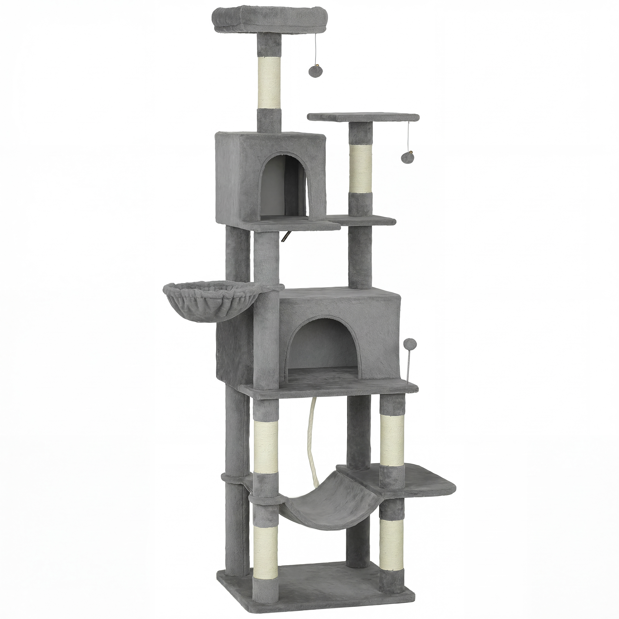 "PawHut Multi-Level Cat Tower, 80"" Tall Cat Tree, with 2 Condos, 2 Hammocks, 6 Sisal Scratching Posts, Dark Gray"