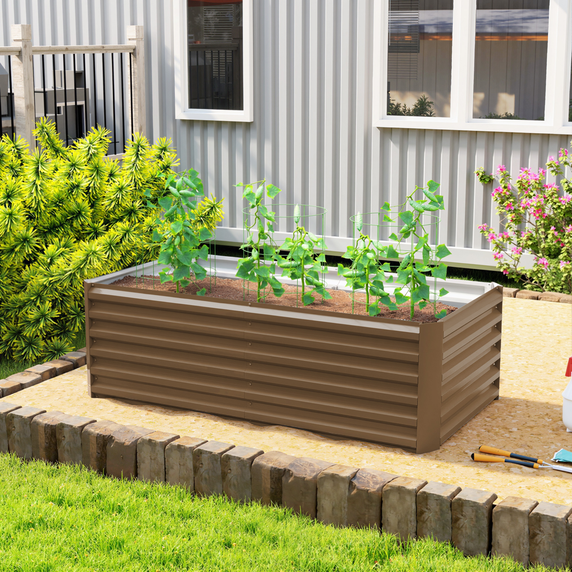 Outsunny 6' x 3' x 2' Raised Garden Bed, Galvanized Planter Box for Growing Flowers, Herbs and Vegetables, Brown Aosom Canada