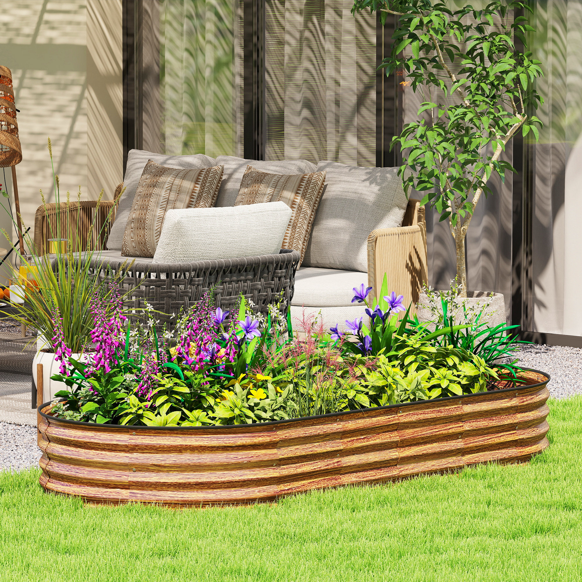 Outsunny 7' x 3' x 1' Large Outdoor Planter Box, Galvanized Raised Garden Bed with Metal Plant Stake, Brown Aosom Canada