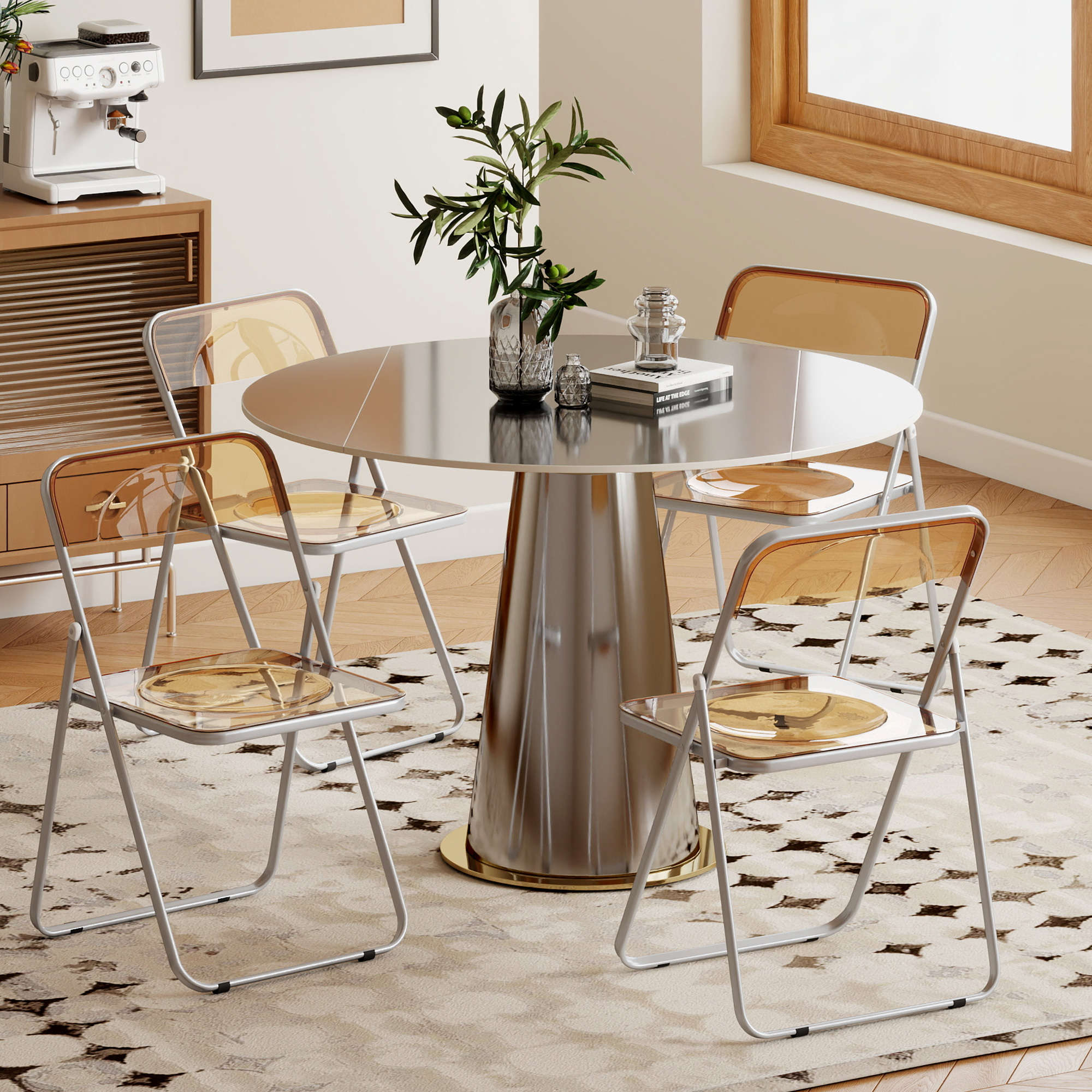 HOMCOM 4 Pack Acrylic Foldable Chairs, Transparent Folding Chairs for Living Room, Dining Room, Home Office, Party, Orange Aosom Canada