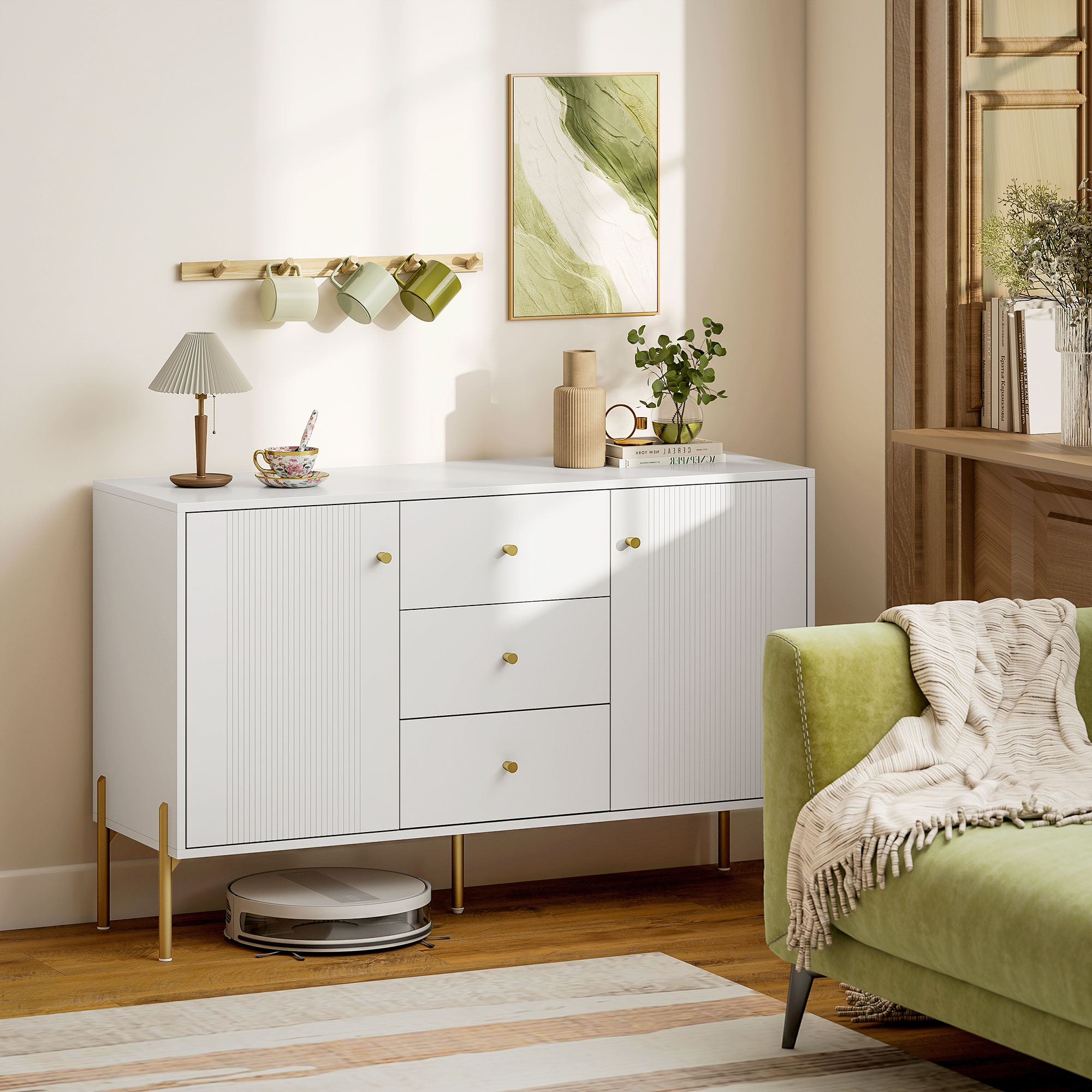 HOMCOM Buffet Cabinet, Modern Sideboard with 3 Soft-Close Drawers and 2 Adjustable Shelves for Living Room, Kitchen, White Aosom Canada