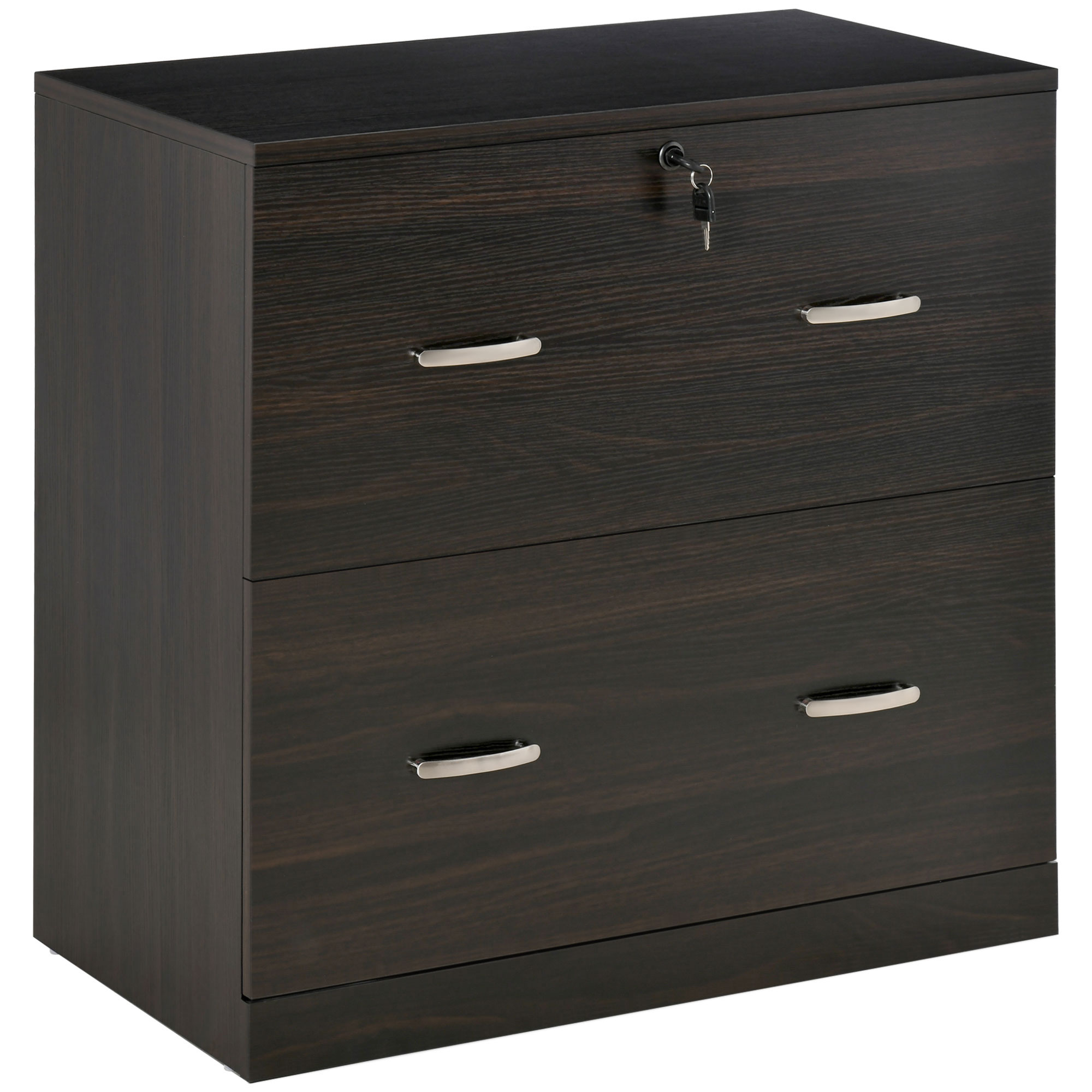 Vinsetto 2-Drawer File Cabinet with Lock and Keys, Lateral Storage Filing Cabinet with Hanging Bar for Letter Size, Home Office, Walnut