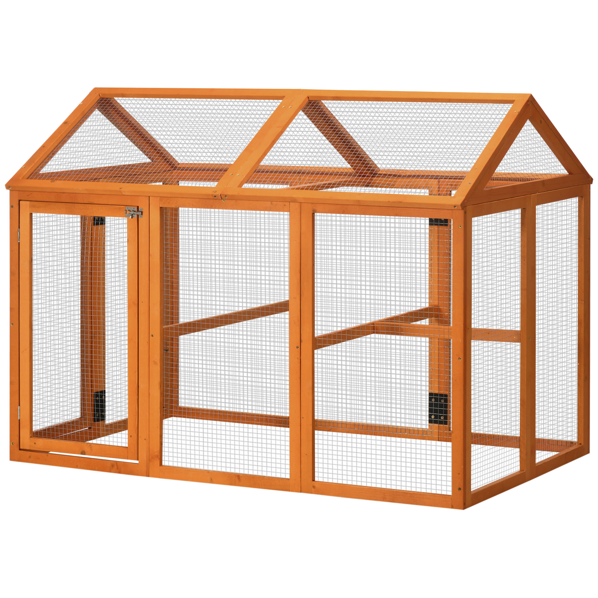 PawHut Wooden Chicken Run Combinable Design with Perches, 4.6' x 2.8', Orange