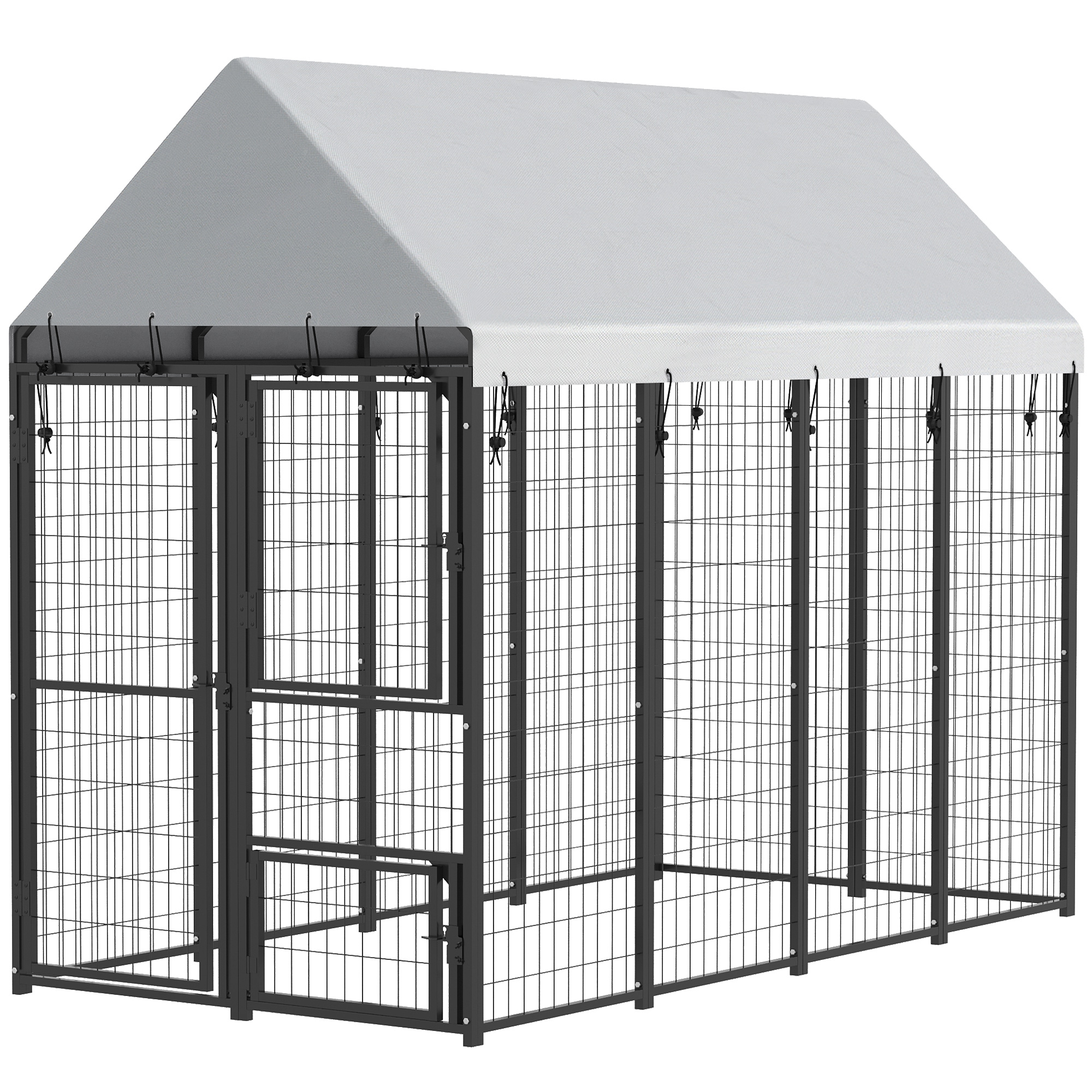 PawHut Large Dog Kennel Outdoor with Roof, 3 Doors, Expandable Heavy Duty Dog Kennel Dog Run for All Breed Sizes, 8' x 4' x 6'
