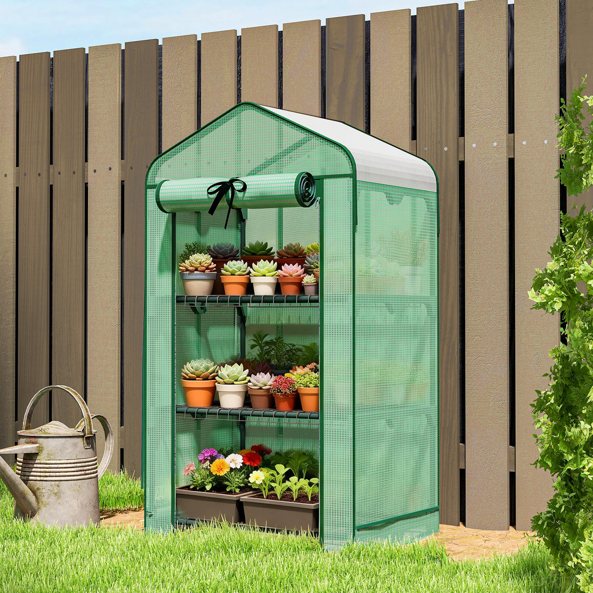 Outsunny Mini Greenhouse with Screen Roof, Portable Small Greenhouse with Roll-Up Zipper Door, 27.6" x 19.7" x 50", Green Aosom Canada