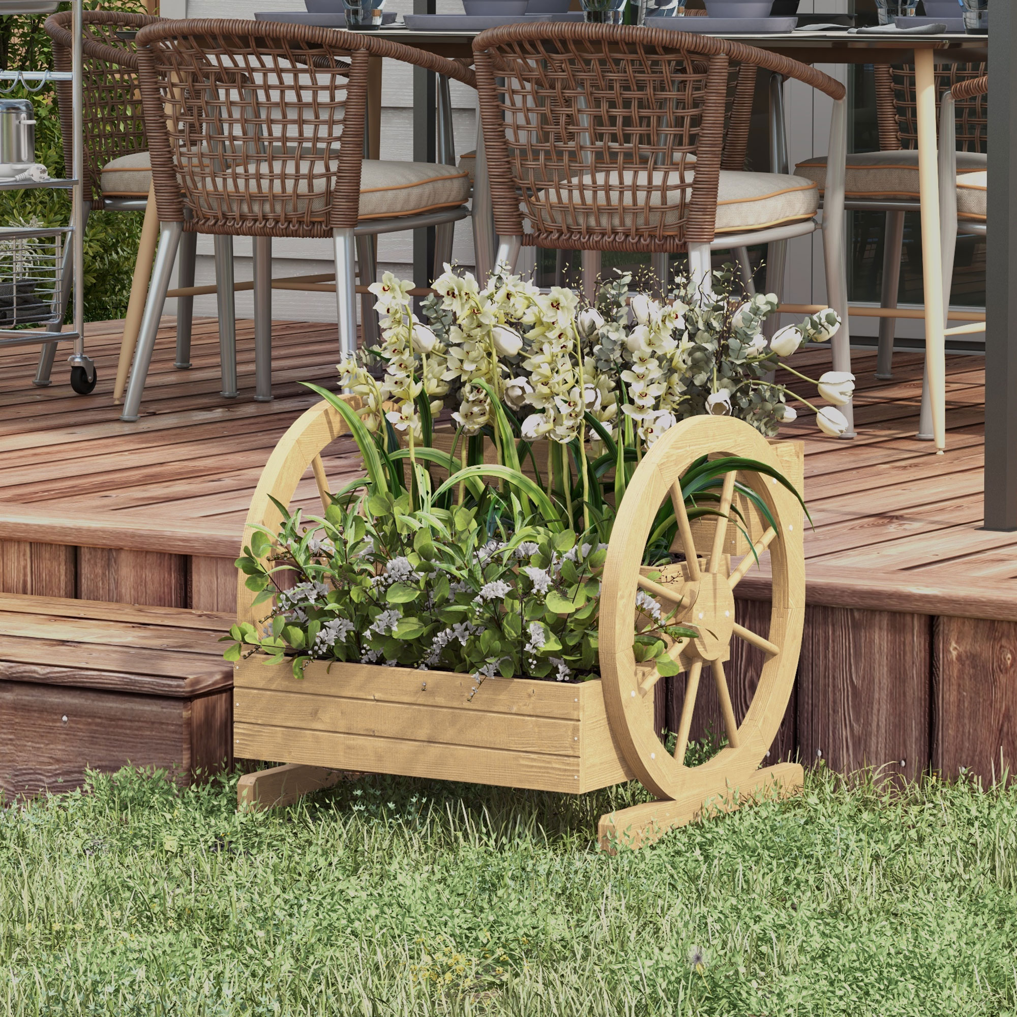 Outsunny Wooden Wagon Planter Box, 3-Tier Raised Garden Bed, for Vegetables Flowers Herbs, 24" x 24" x 22", Natural Aosom Canada