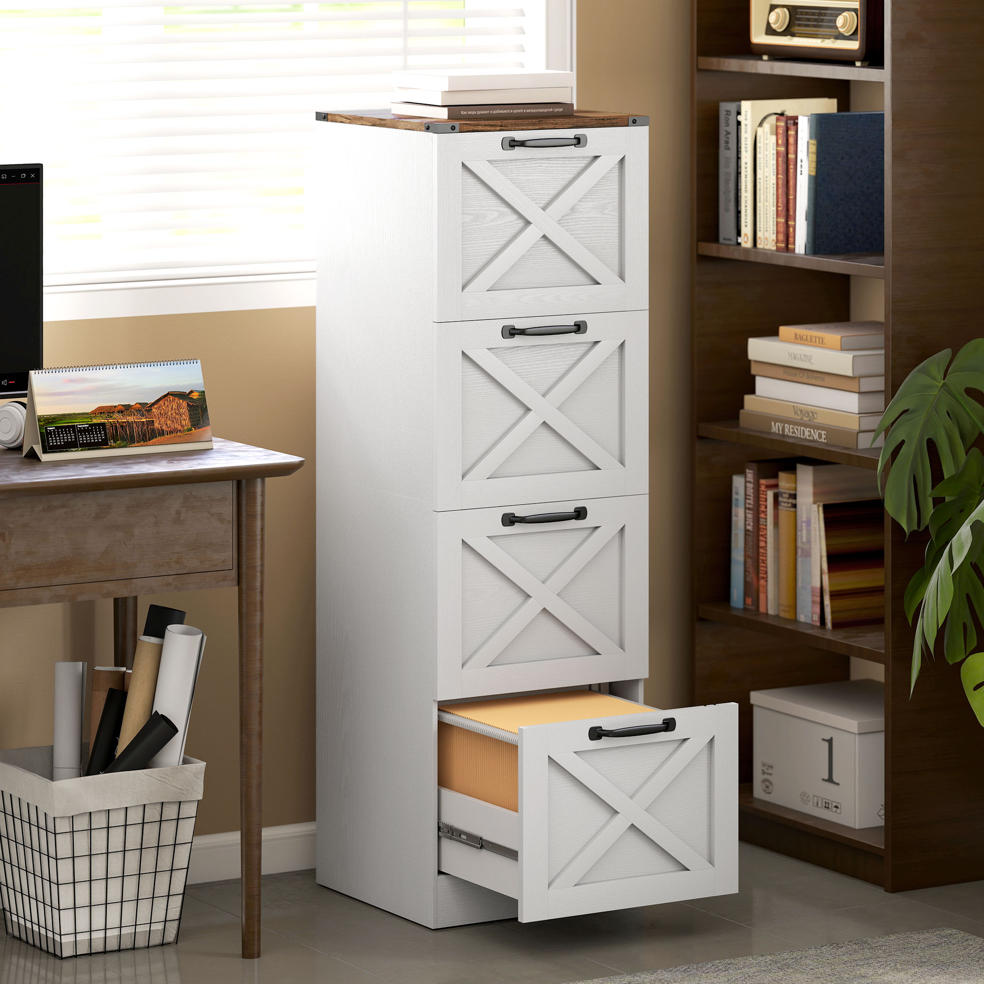 HOMCOM 4 Drawer File Cabinet with Silent Slides, Vertical Farmhouse Filing Cabinet Fits Letter/A4 Size Home Office, White Aosom Canada
