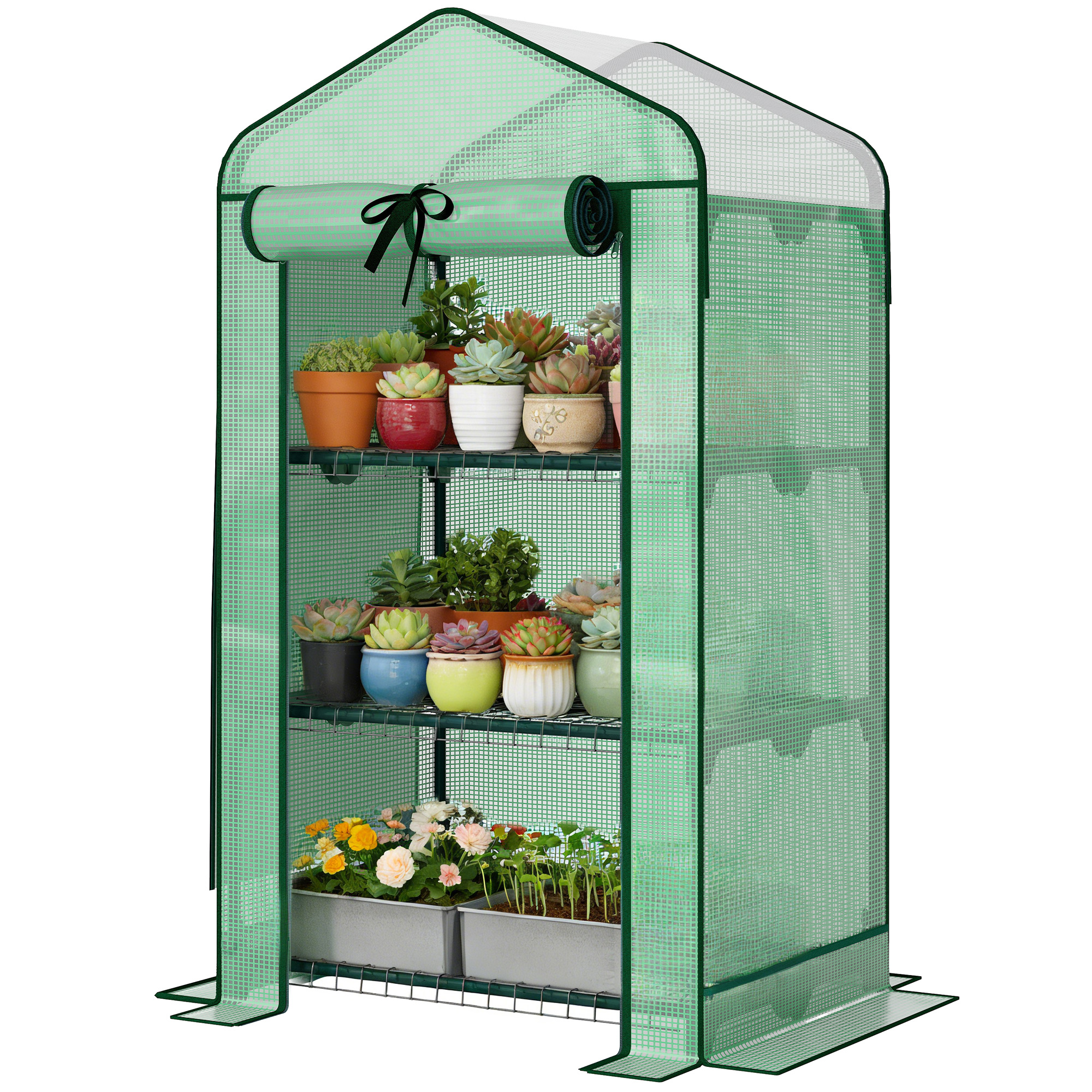 Outsunny Mini Greenhouse with Screen Roof, Portable Small Greenhouse with Roll-Up Zipper Door, 27.6" x 19.7" x 50", Green