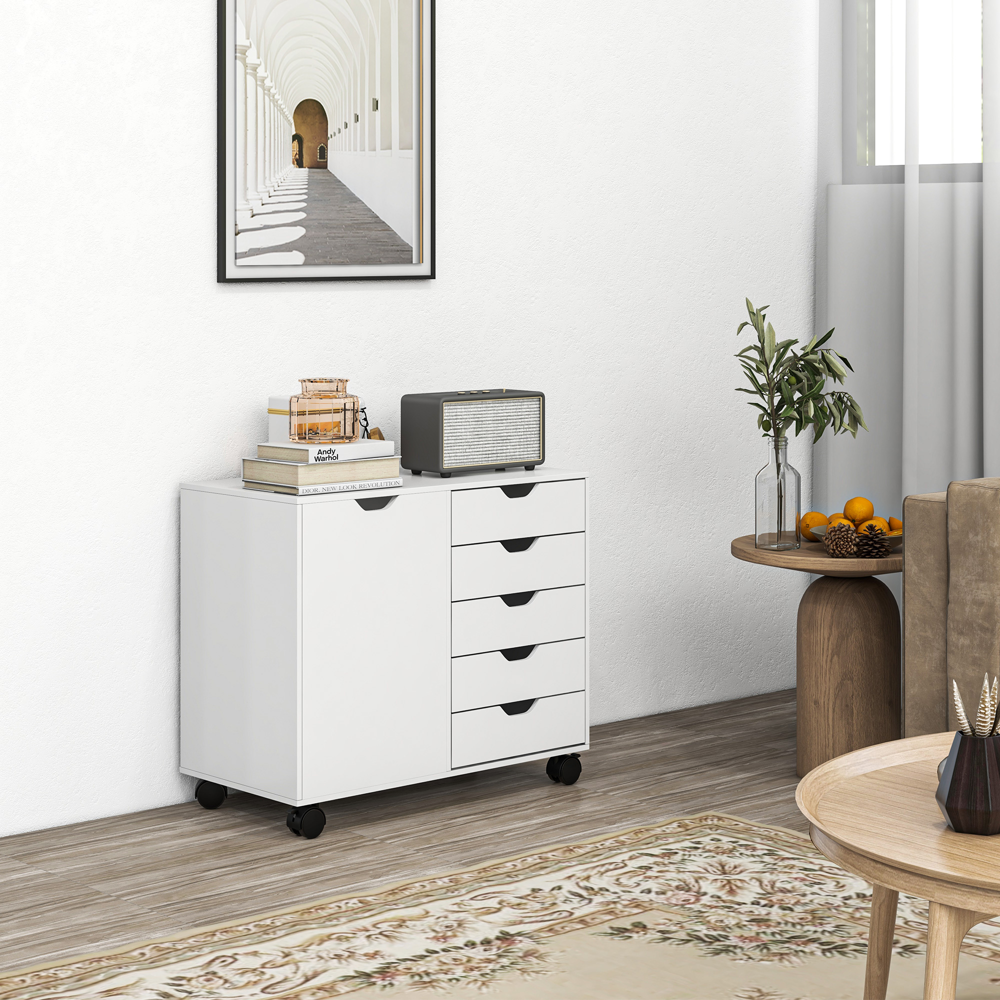 HOMCOM Mobile File Cabinet: 5 Drawers, Adjustable Shelf & Rolling Printer Stand for Study Organization Aosom Canada