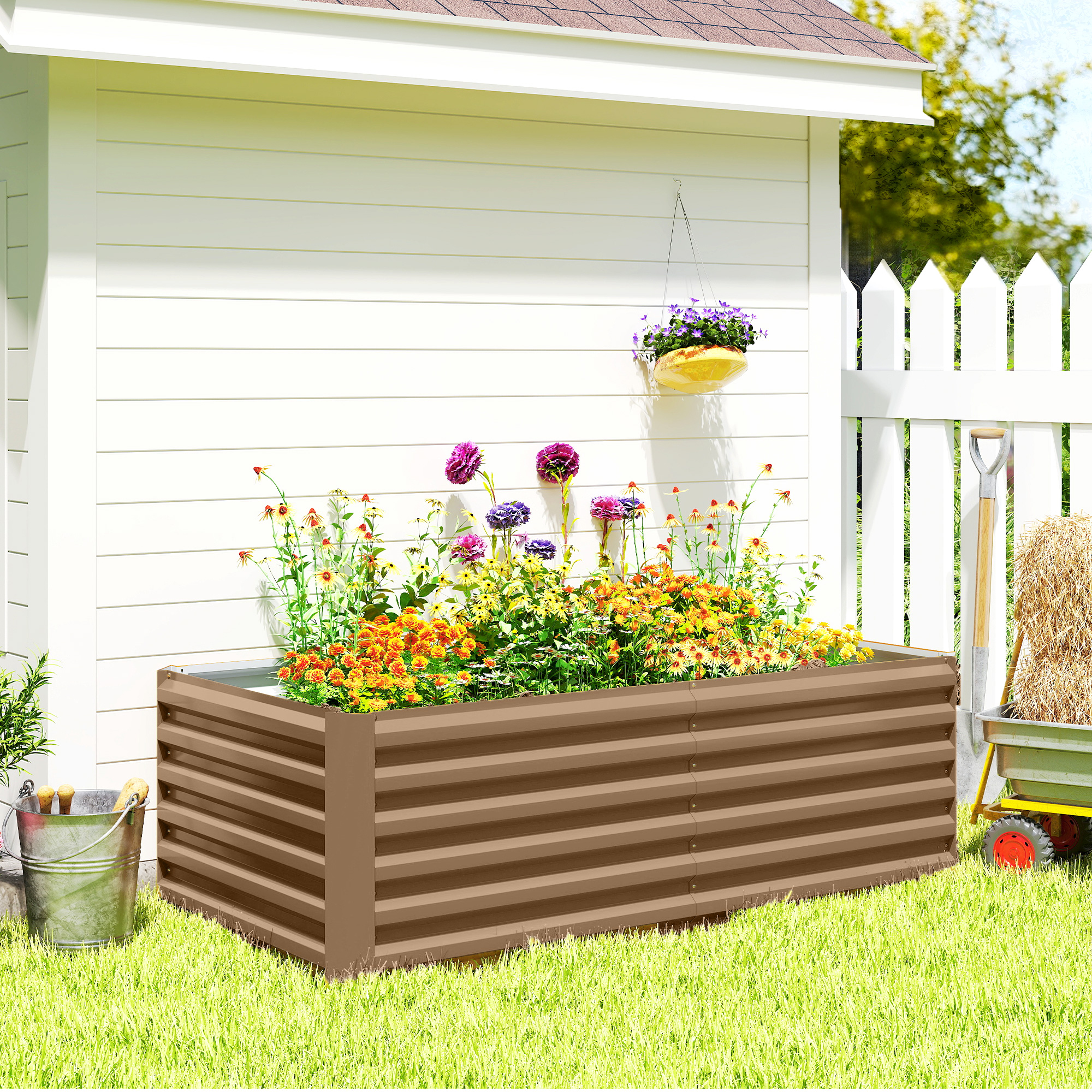 Outsunny 6' x 3' x 2' Raised Garden Bed, Galvanized Planter Box